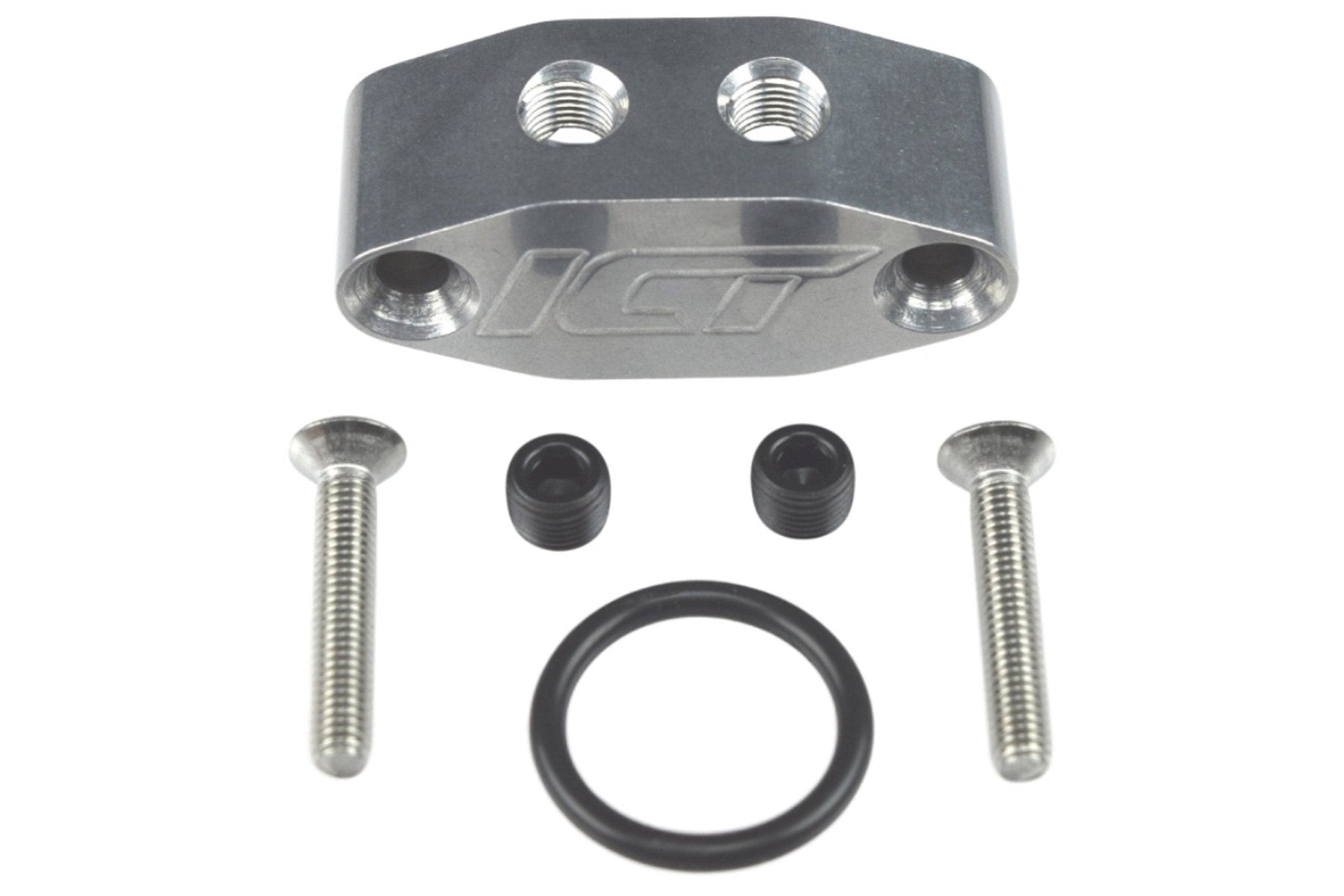 ICT Billet LS Twin Turbo Oil Feed Adapter Plate - Dual 1/8" NPT Ports For LS1 LS3 LSX Engines