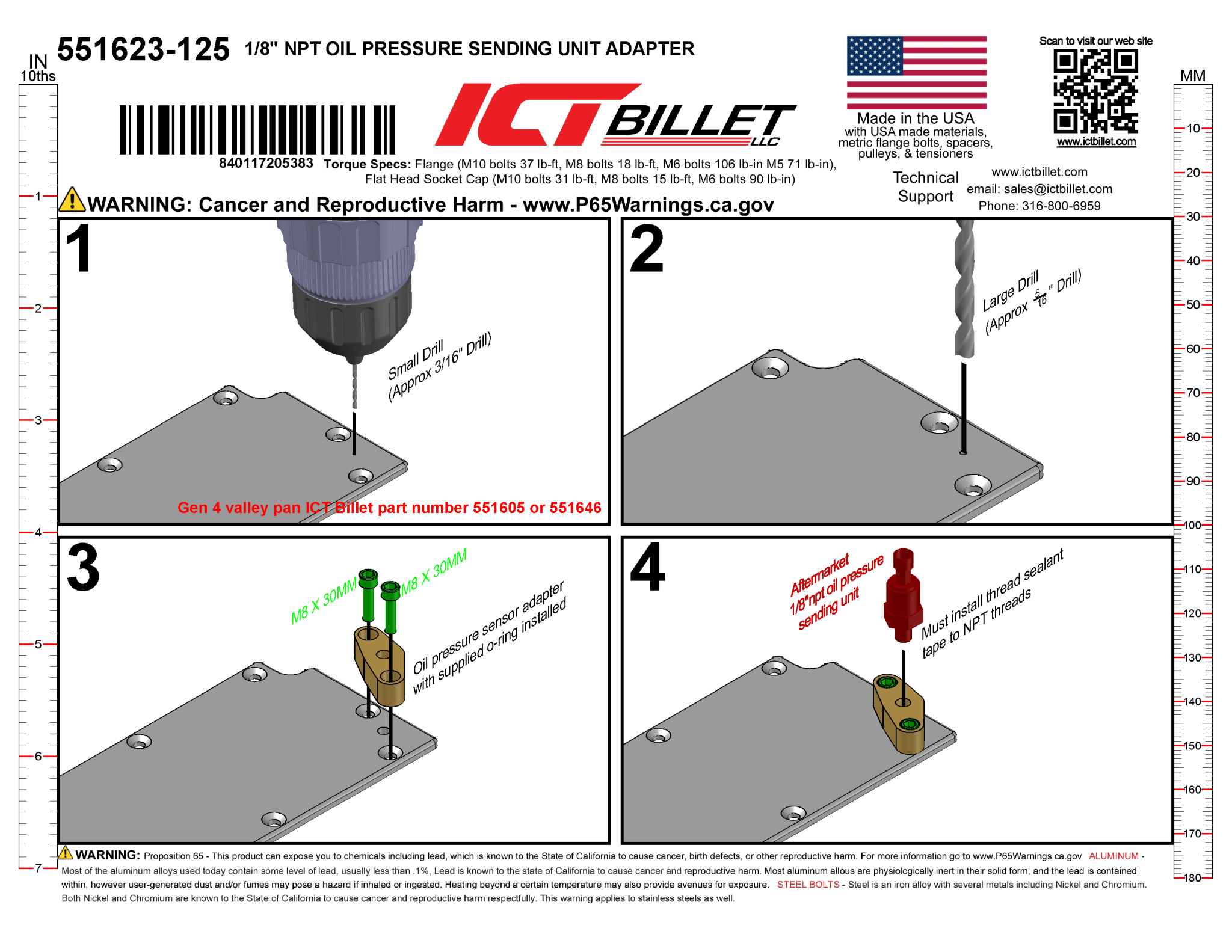 1/8" NPT Oil Pressure Sensor Adapter Port - For ICT Gen 4 LS Valley Pans - ICT Billet 551623-125
