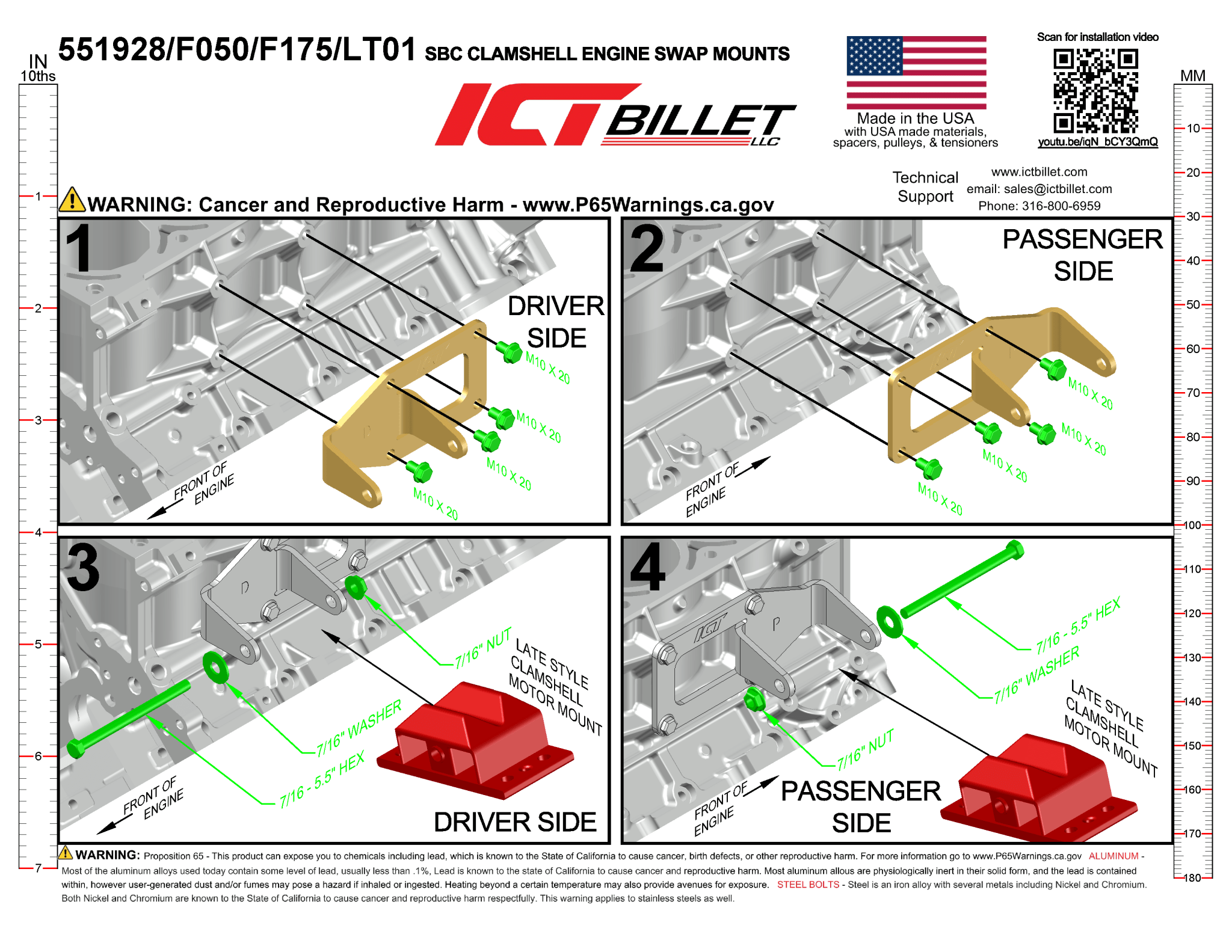 1975 - 1987 SBC Vehicle to LS Swap Engine Mount Adapter Kit - Engine 1/2" Forward - ICT Billet 551928-F050