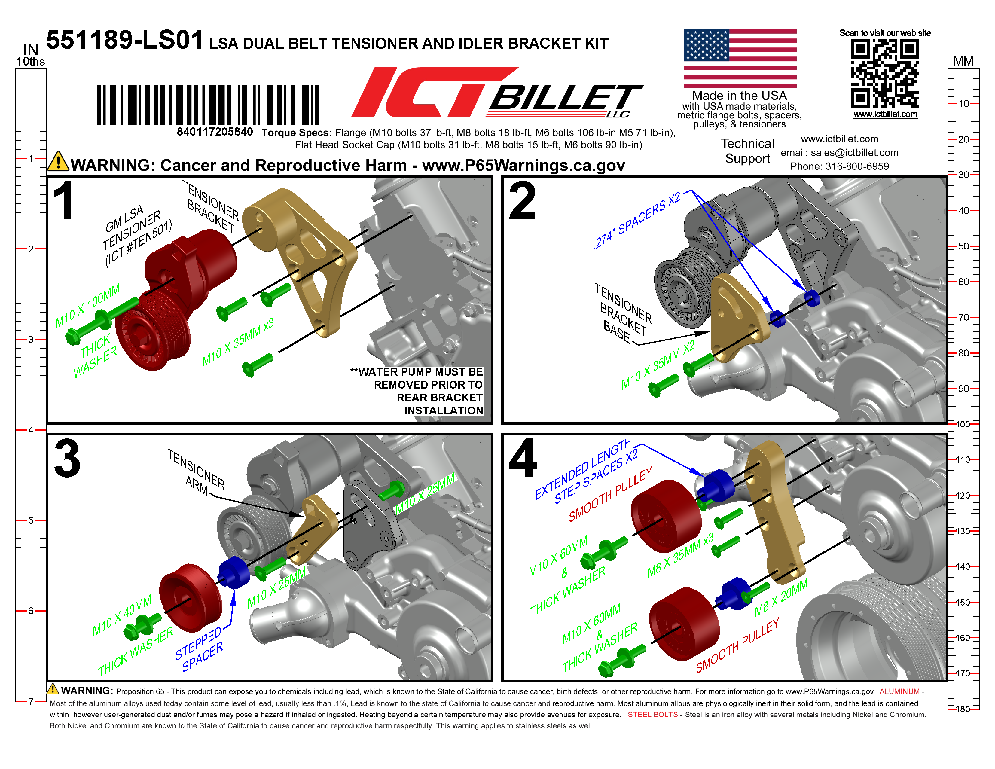 Black LSA 8-Rib Idler and 6 & 8 Rib Belt Tensioner Bracket