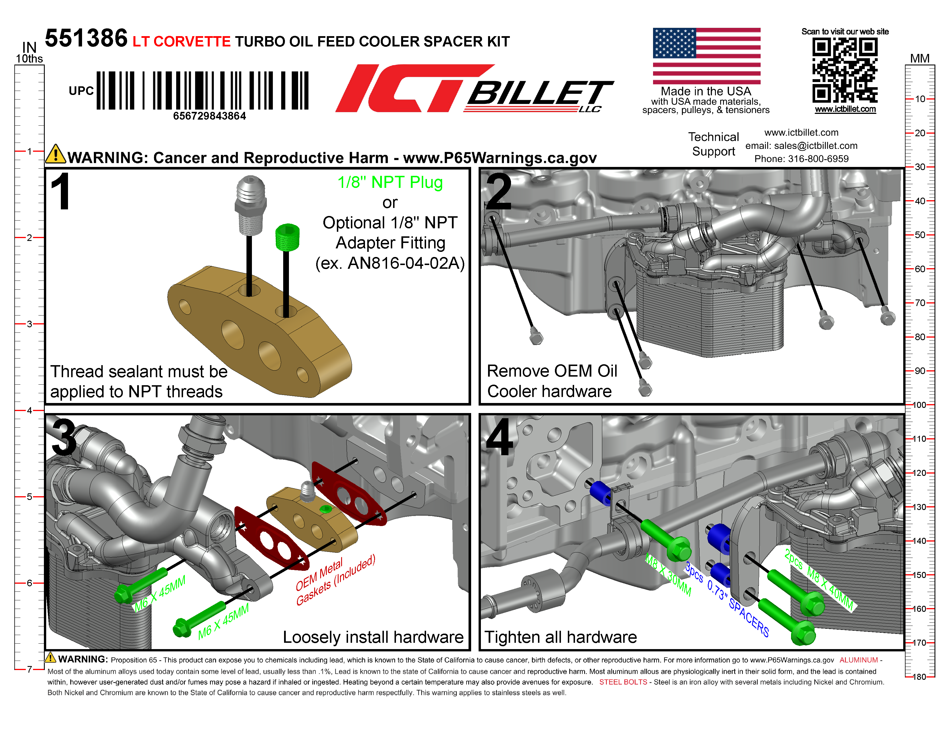 LT Dual 1/8" NPT Turbo Oil Feed Adapter Plate Line Cooler Port Gen V LT1 L83 L86