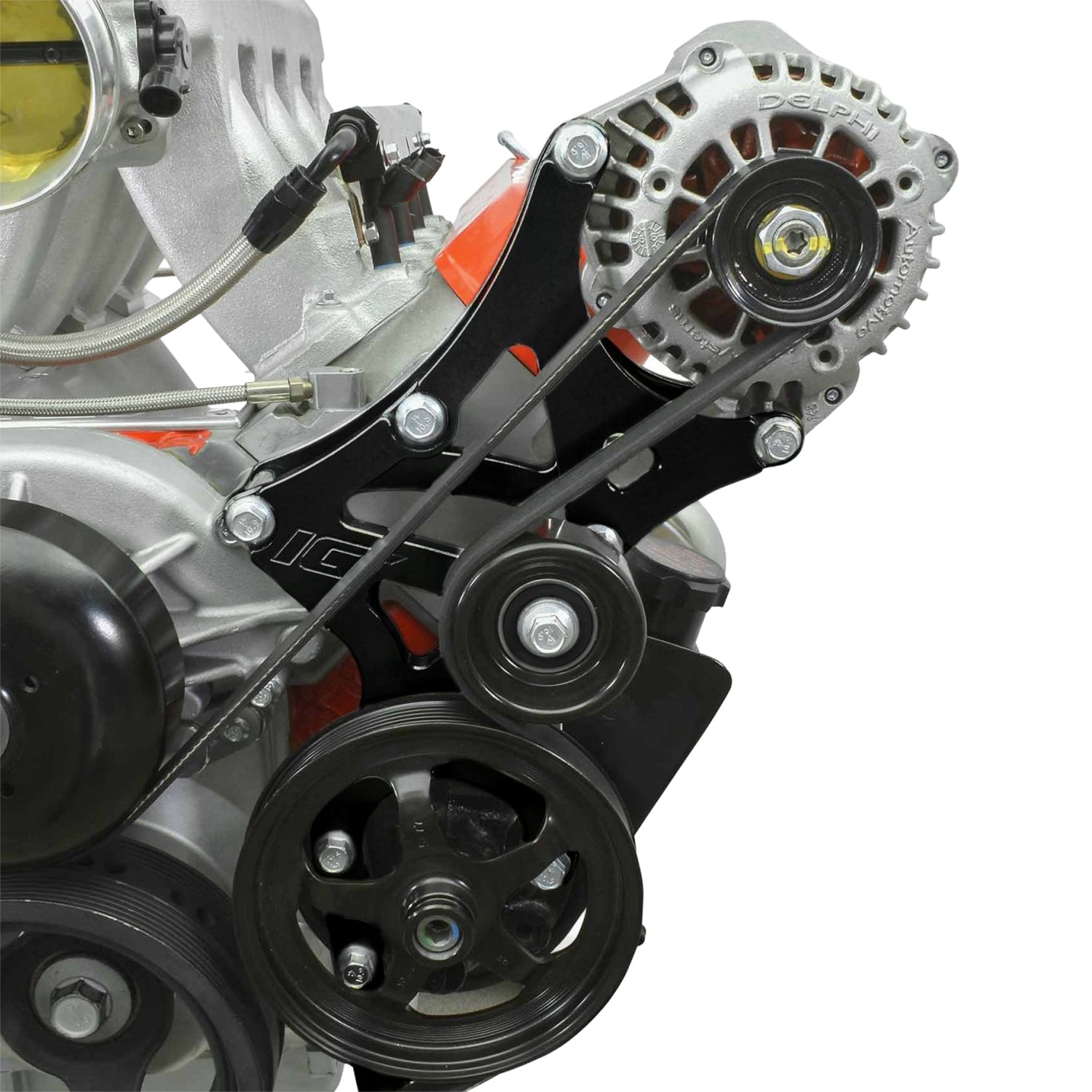 Black Cerakote LS Truck Alternator and Power Steering Kit Driver Side