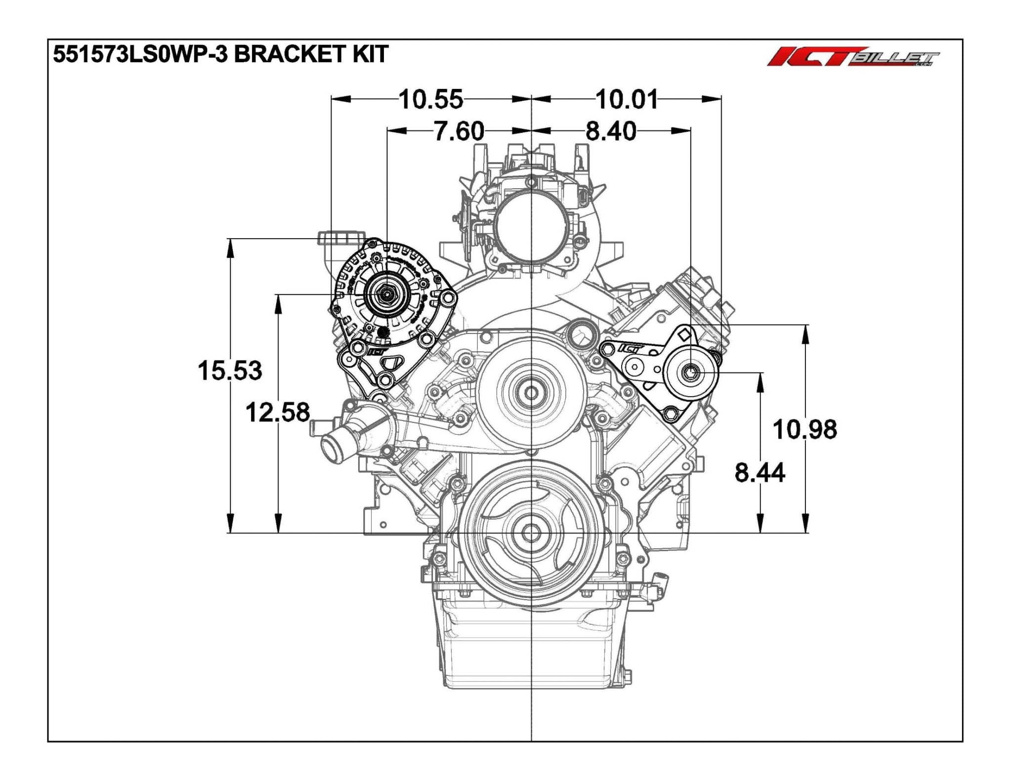 LS Truck - Alternator & Belt Tensioner Relocation Bracket Turbo LSX (uses LS1 WP)