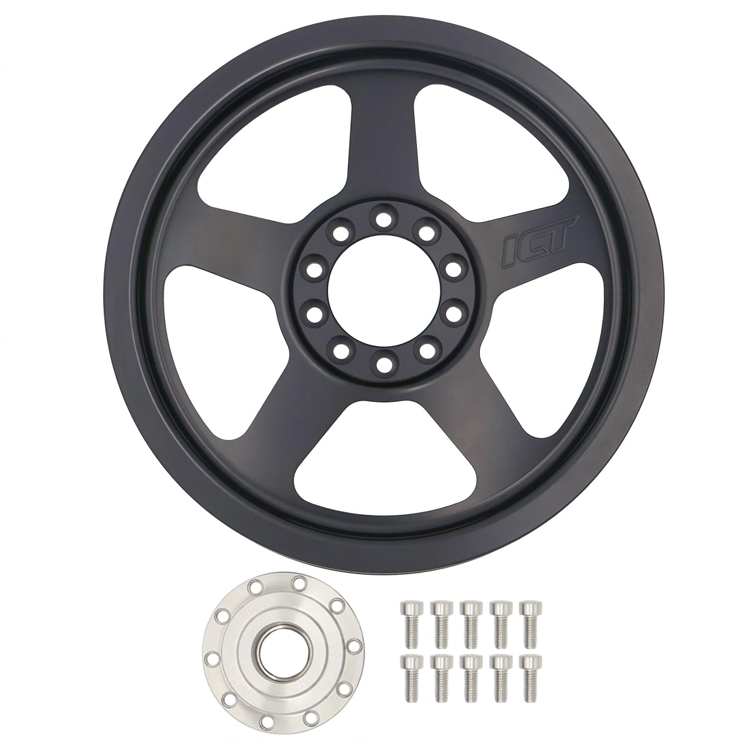 8 Rib Billet 2pc Power Steering Pump Pulley and Hub for Corvette - ICT Billet PUL100-RB8-PS60