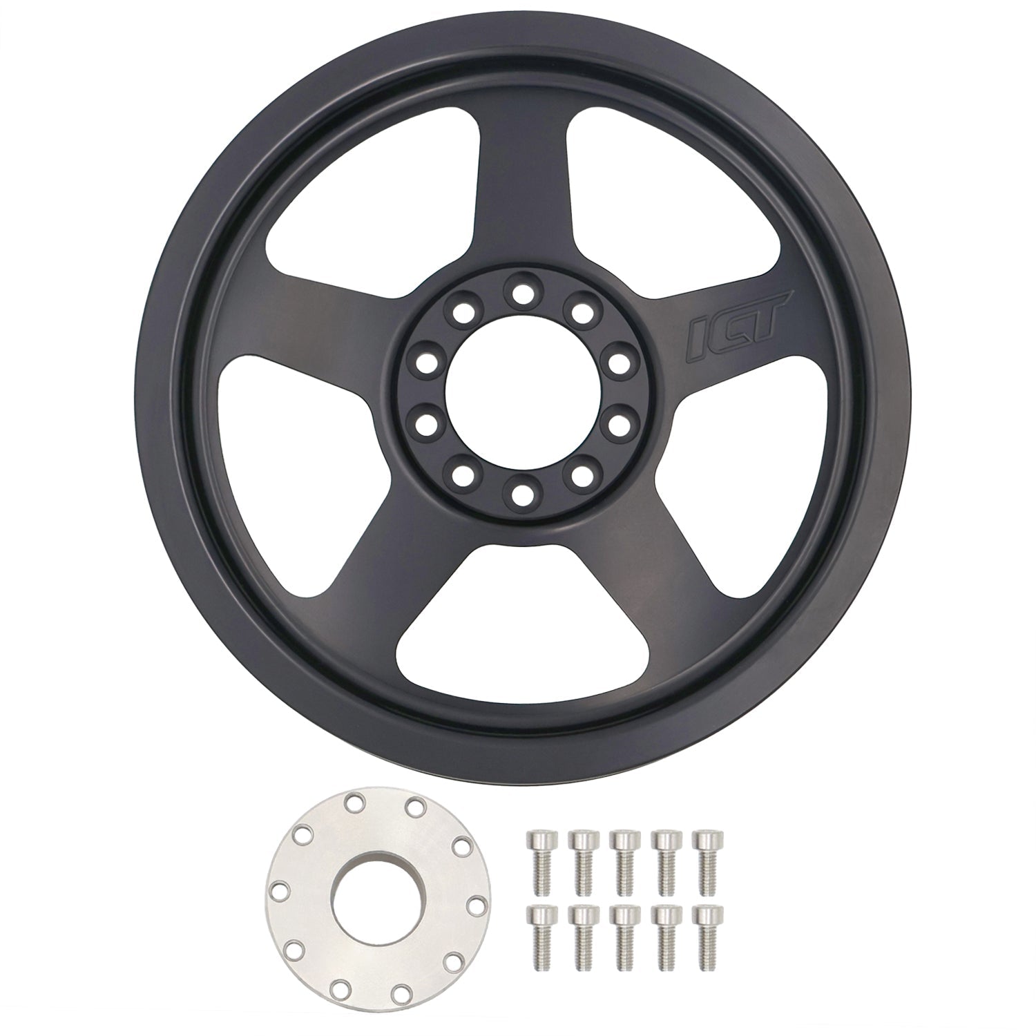 8 Rib Billet 2pc Power Steering Pump Pulley and Hub for LS Truck - ICT Billet PUL300-RB8-PS60