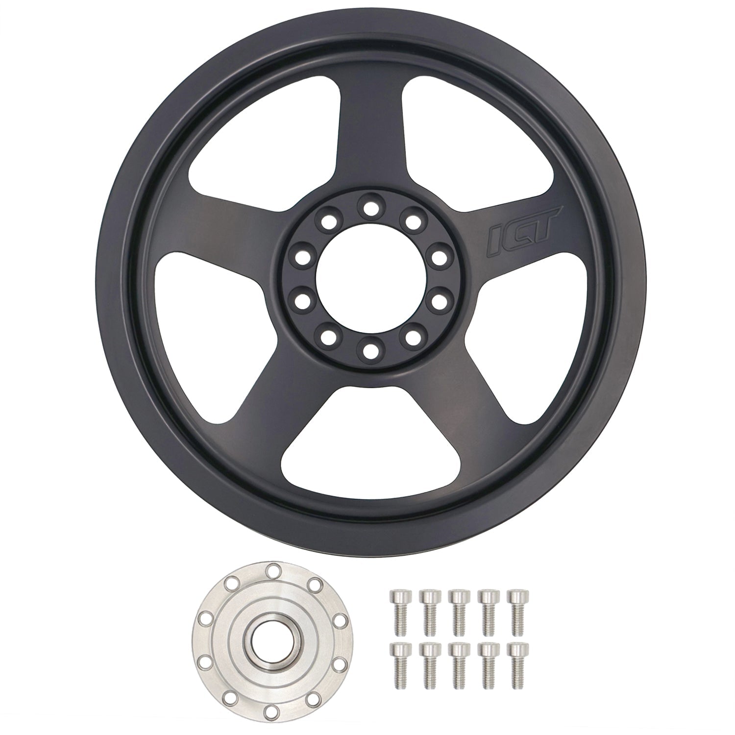 8 Rib Billet Power Steering Pump Pulley and Hub for LS3 Camaro - ICT Billet PUL301-RB8-PS60