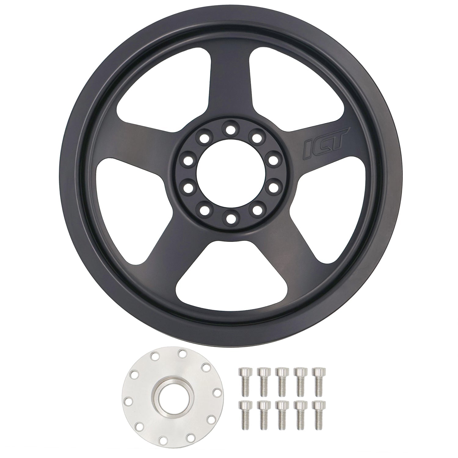 8 Rib - LS Billet 2pc Power Steering Pump Pulley and Hub for LS1 Camaro - ICT Billet PUL200-RB8-PS60