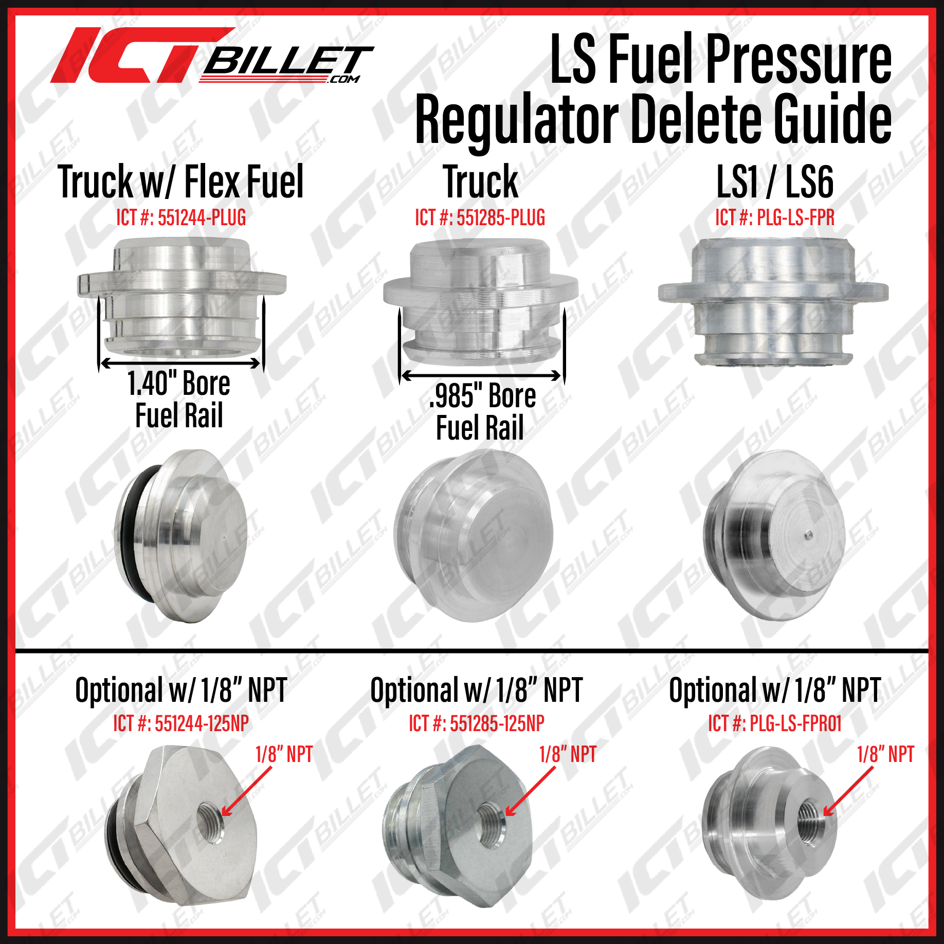 Fuel Pressure Regulator Delete - LS Truck .985" Fuel Rail