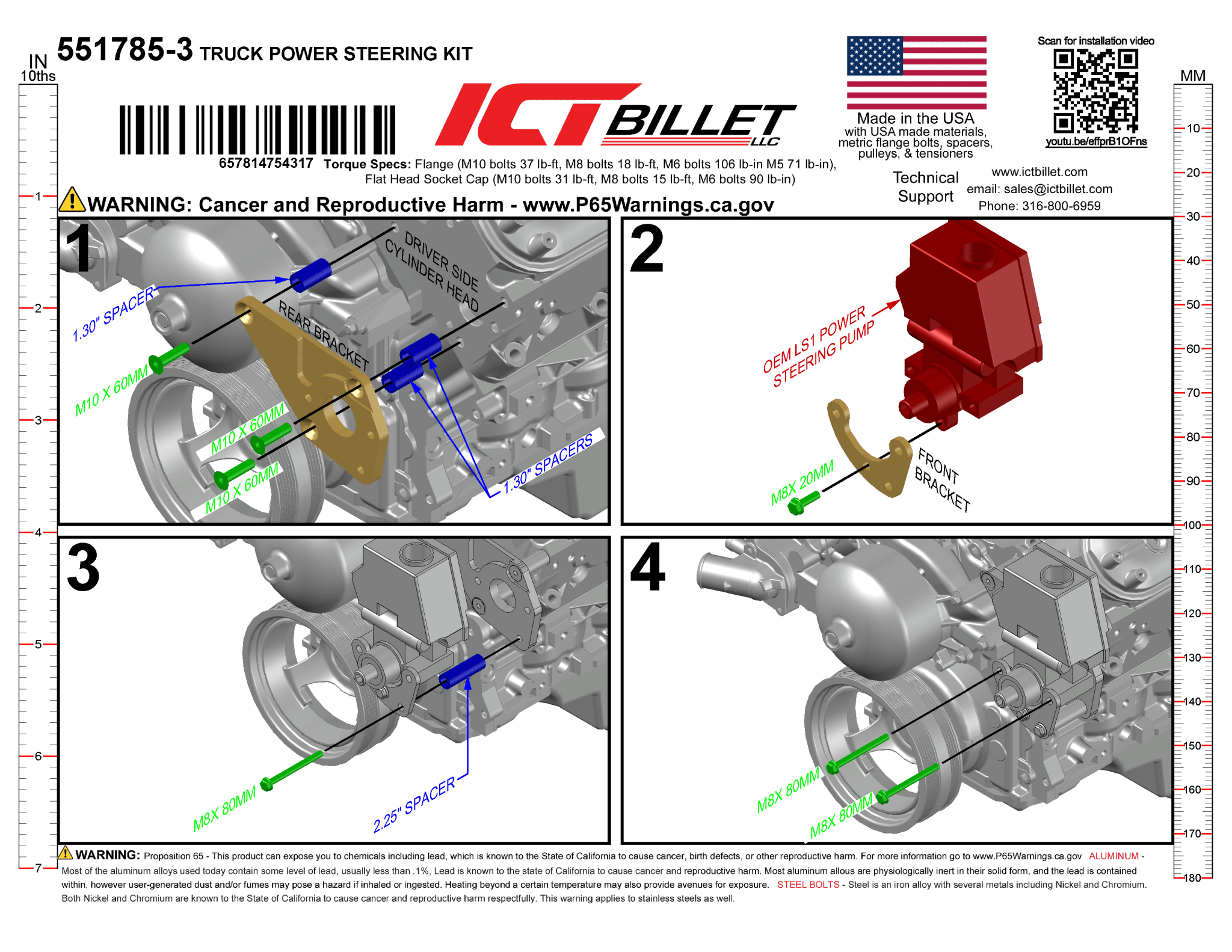 Alternator and Power Steering Relocation Bracket Kit LS1 Truck Spacing - ICT Billet 551569LS0WP-3