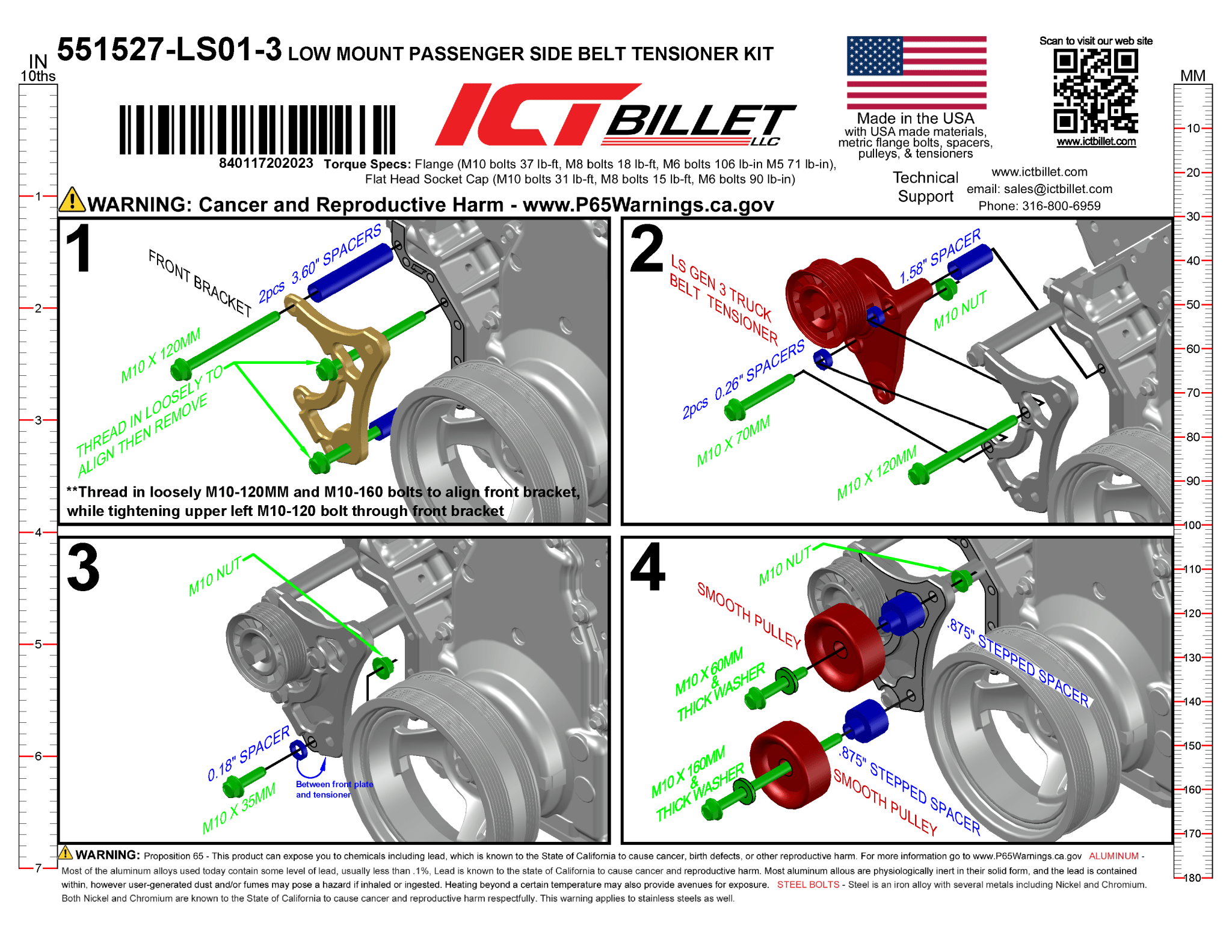 Alternator and Power Steering Relocation Bracket Kit LS1 Truck Spacing - ICT Billet 551569LS0WP-3