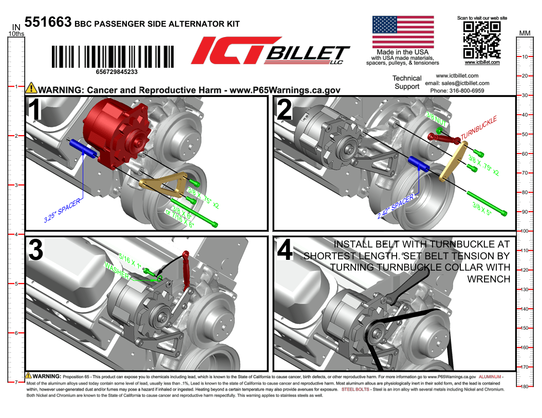 BBC Alternator Bracket - Head & WP Mounted - ICT Billet 551663
