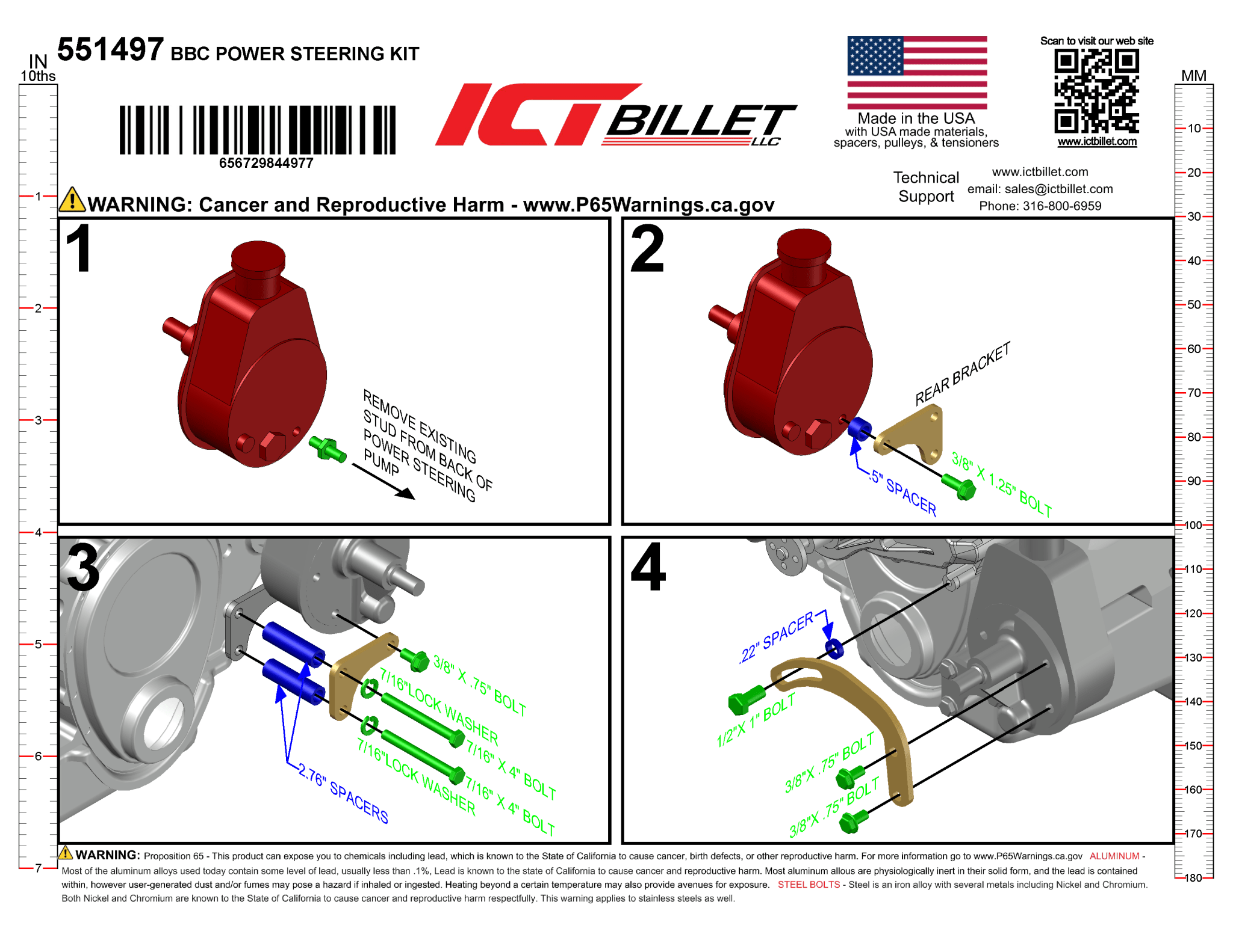 BBC Alternator / Power Steering Pump Bracket - Head & WP Mounted - ICT Billet 551490
