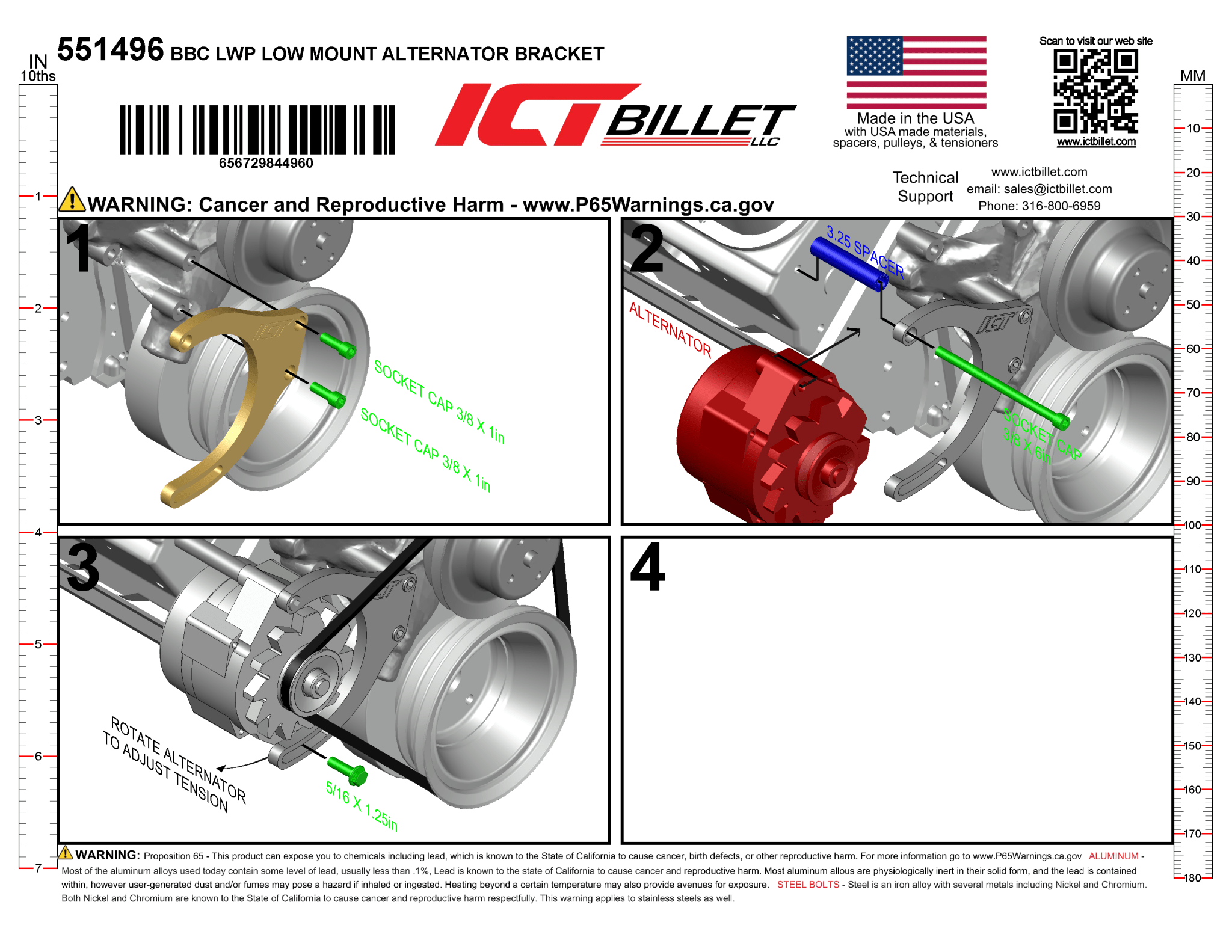 BBC Alternator / Power Steering Pump Bracket - Head & WP Mounted - ICT Billet 551490