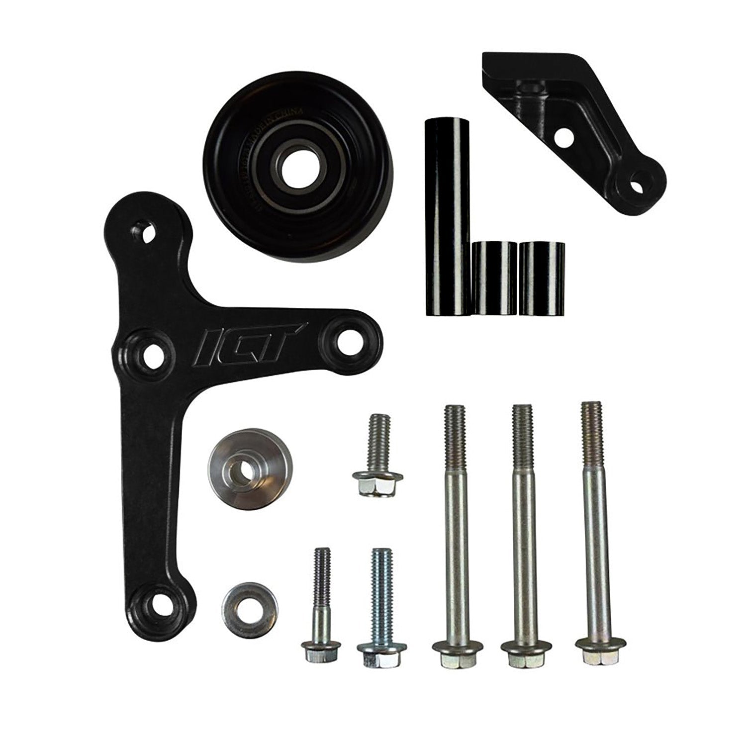 Black Cerakote LS1 Alternator Bracket Complete Idler Pulley Compatible with Camaro Factory LSX Billet - ICT Billet 551668-2B