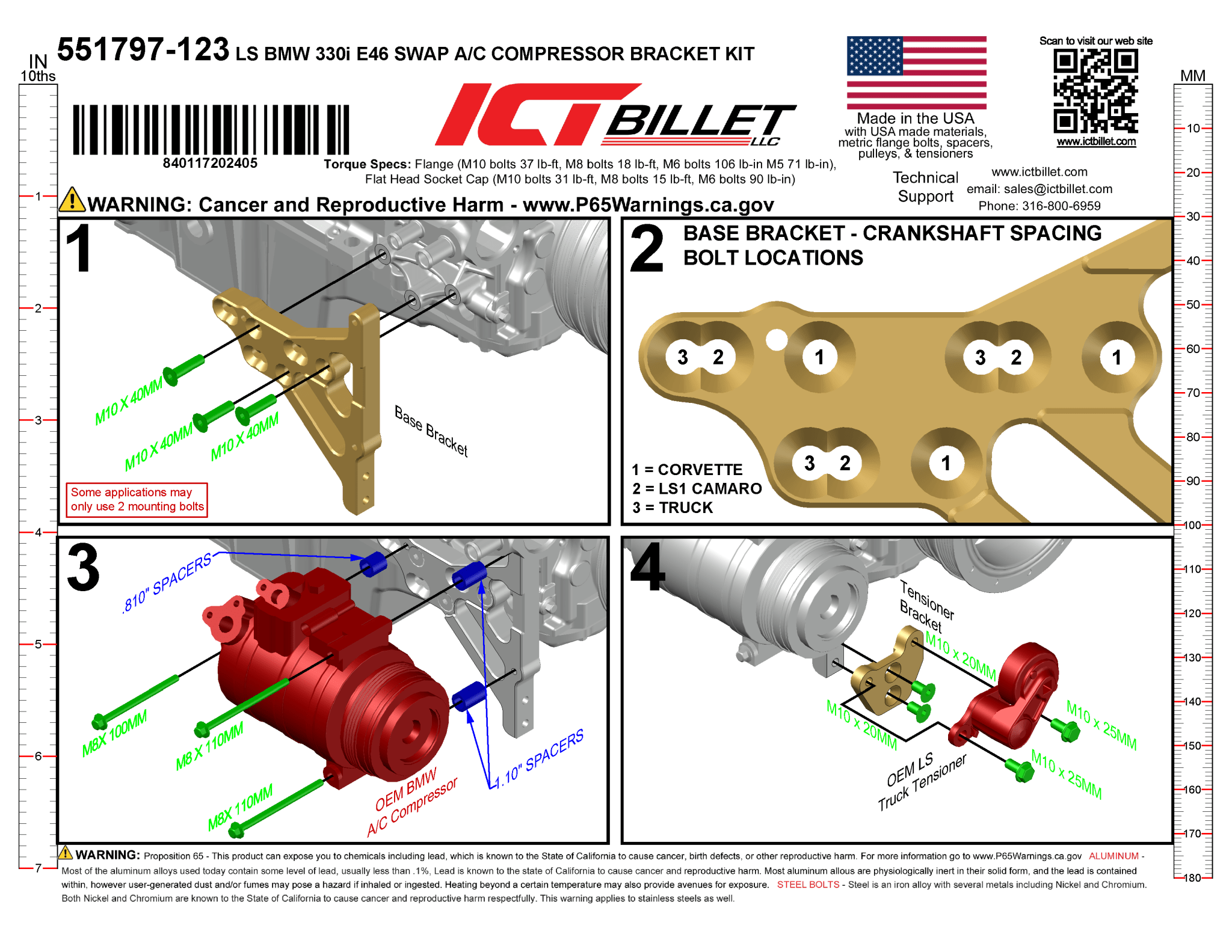 BMW E46 Swap A/C Compressor Bracket - ICT Billet 551797-123