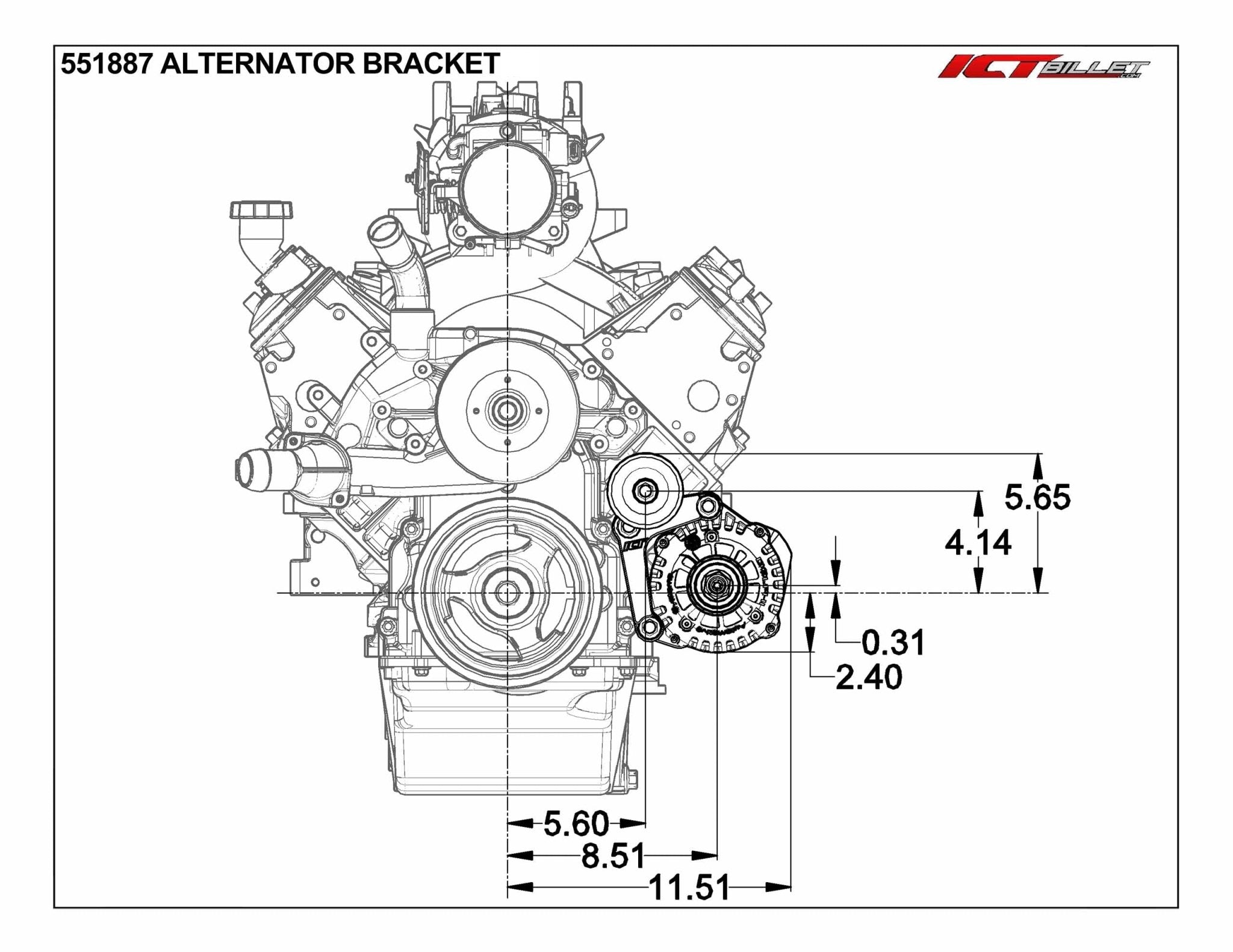 Camaro Spacing G8 Style Low Mount Alternator Bracket - ICT Billet 551887-2