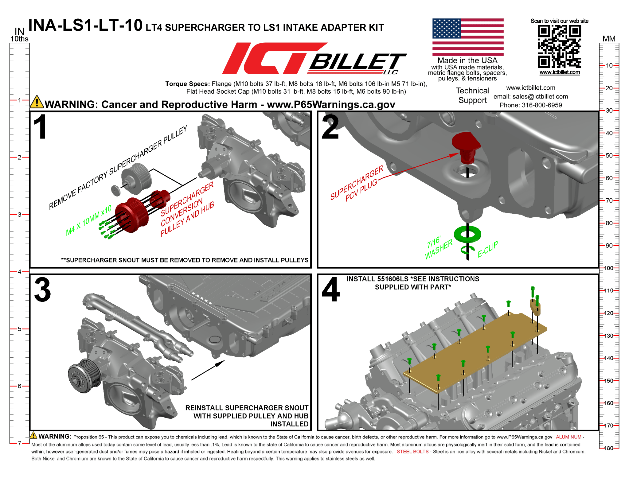 Corvette LT4 Supercharger to LS Cathedral Head Adapters - ICT Billet INA-LS1-LT-10