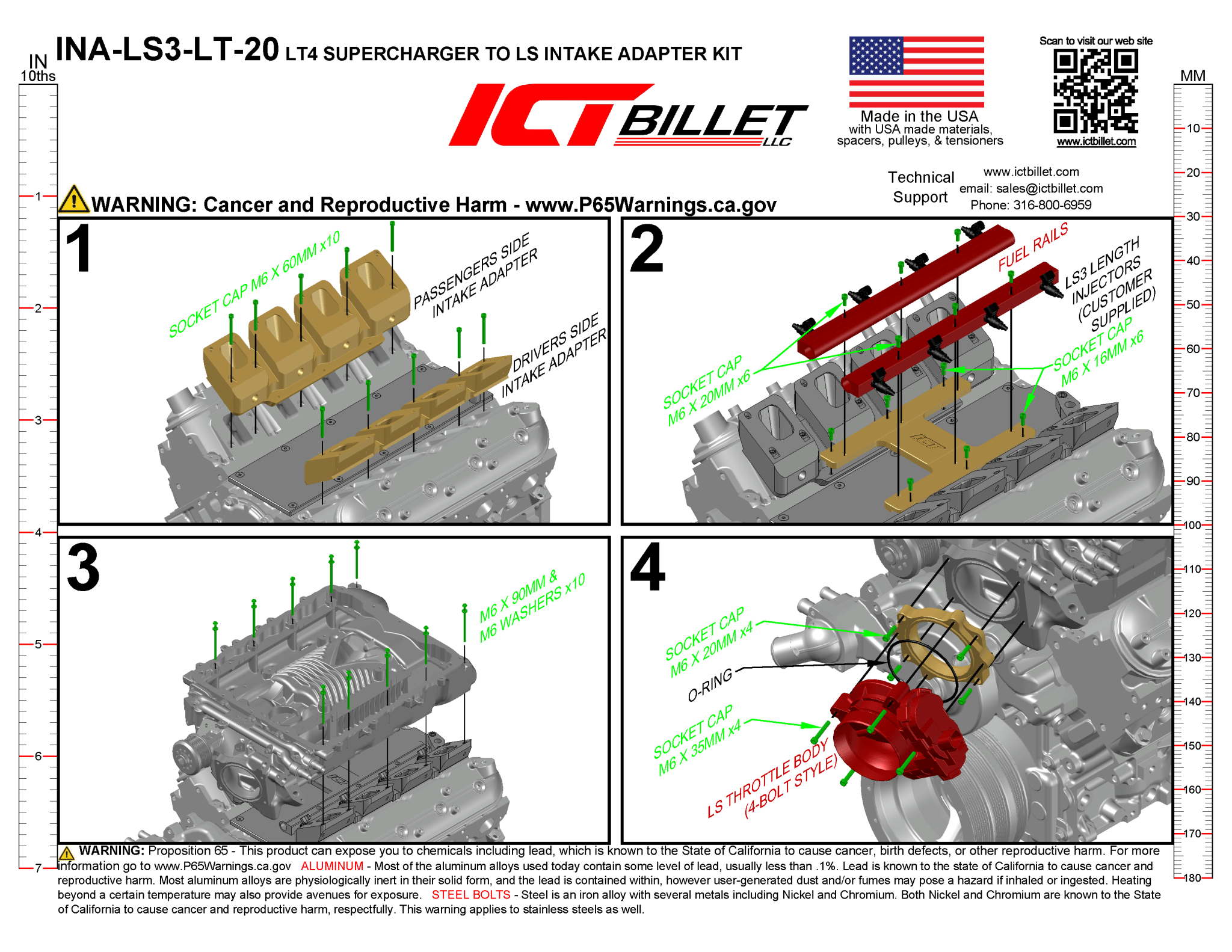CTS-V LT4 Supercharger to LS Rectangle Head Adapters - ICT Billet INA-LS3-LT-20