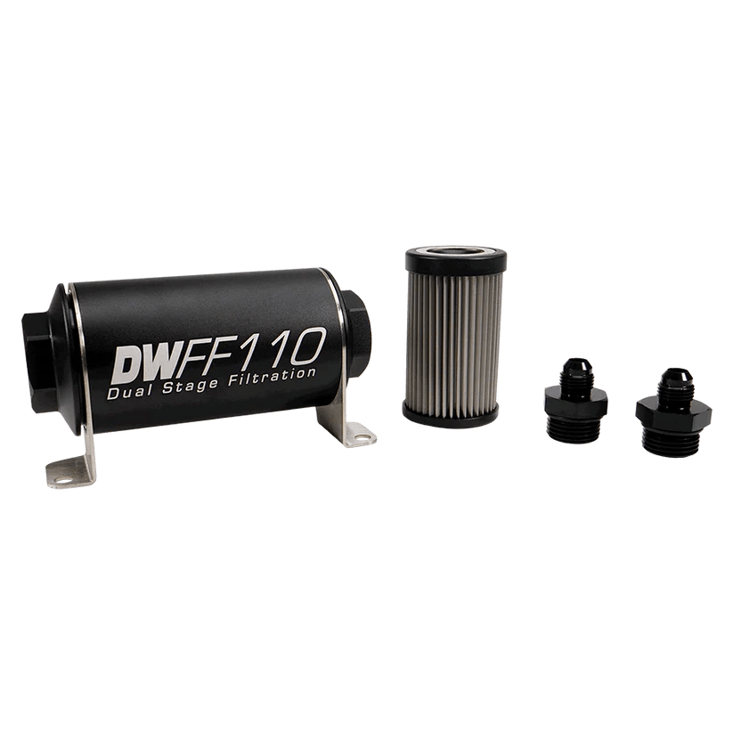 Deatschwerks 6AN, 10 micron, 110mm Inline fuel filter kit ICT Billet