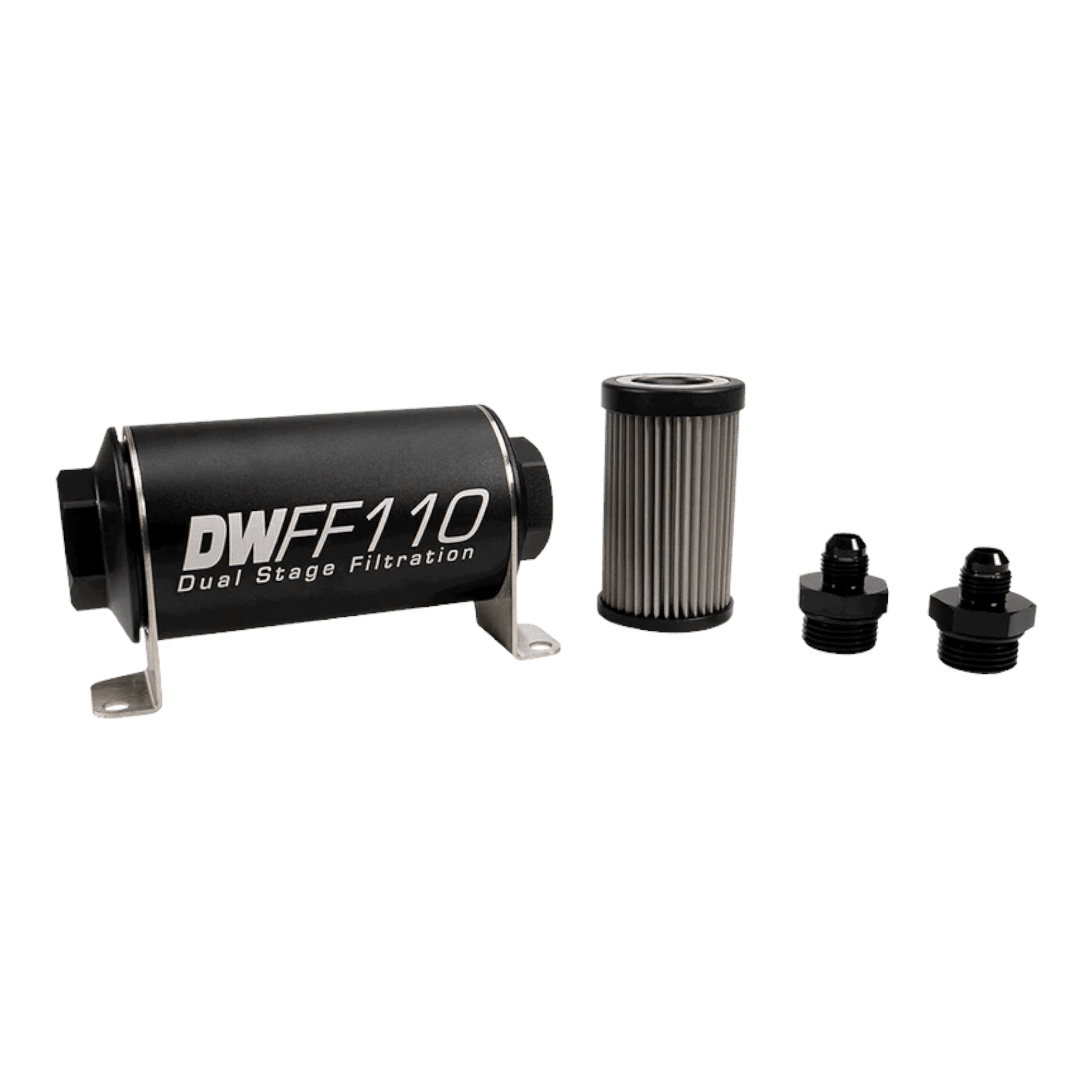 Deatschwerks -6AN, 10 micron, 110mm In-line fuel filter kit - ICT Billet DW-8-03-110-005K-6
