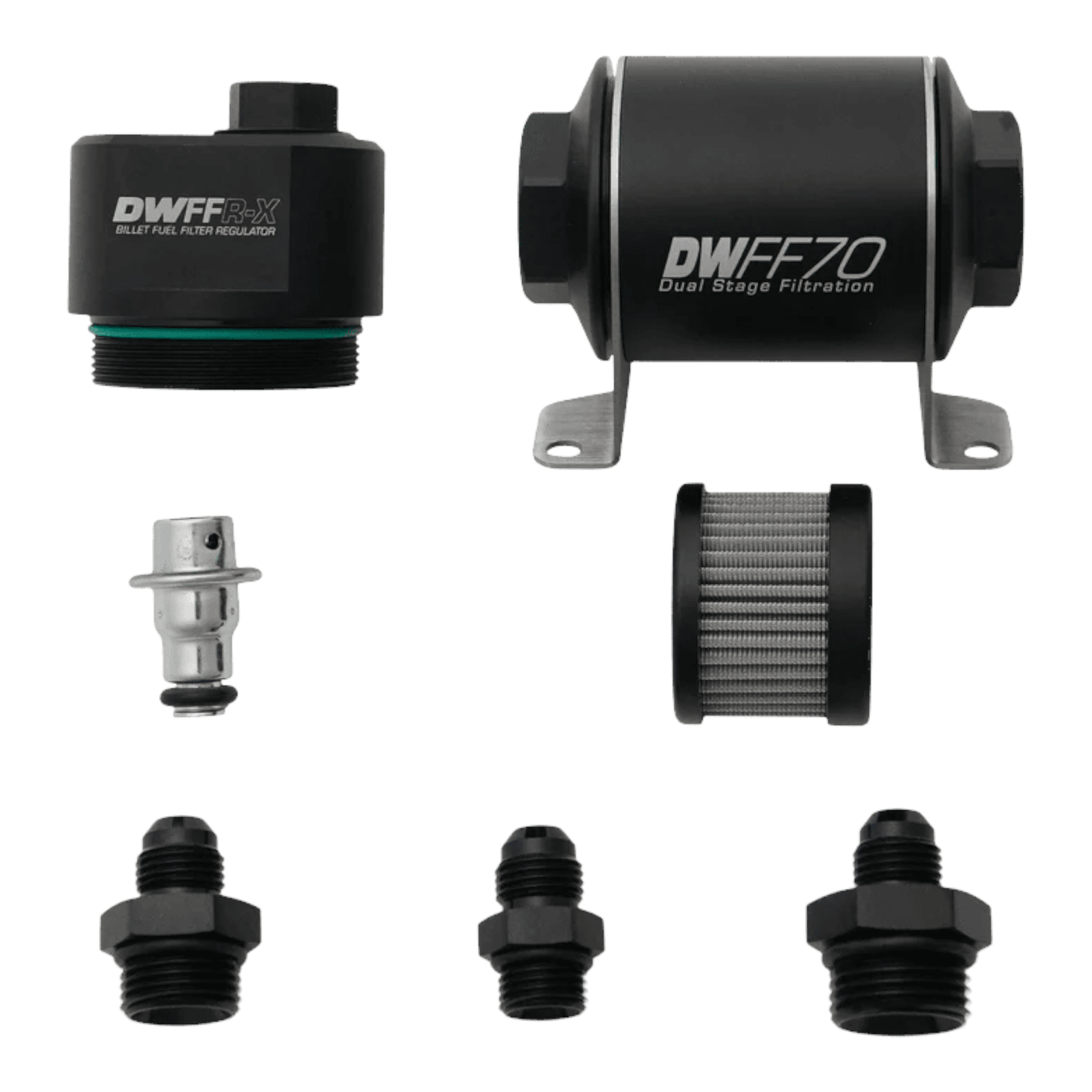Deatschwerks -6AN, 10 micron, Corvette Style Billet Fuel Filter Regulator LS1 LS2 LS3 - ICT Billet DW-8-FFR-070-010K-6