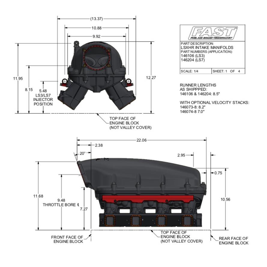 Rectangular Intake With Ramps FAST LSXHR Rectangular Port Intake Manifold LS3 L99 L92 β ICT Billet