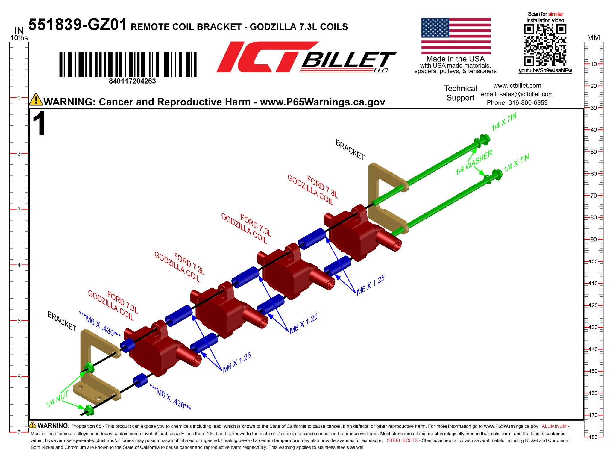 Ford 7.3L Godzilla Remote Mount Ignition Coil Relocation Brackets - ICT Billet 551839-GZ01