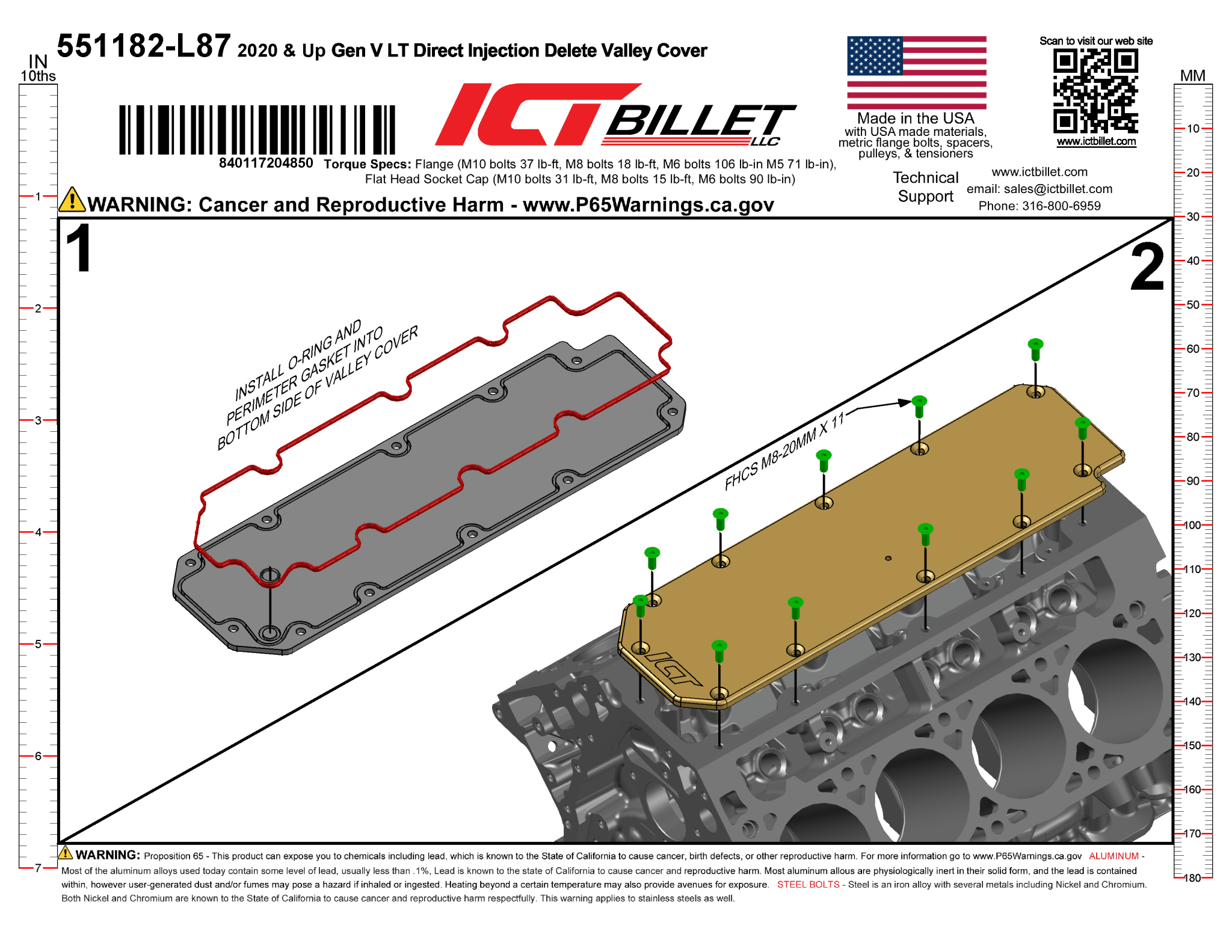 Gen V L82 L84 L87 L8T LT4 LT5 2019 and Newer Direct Injection Delete Valley Pan Cover LT - ICT Billet 551182-L87