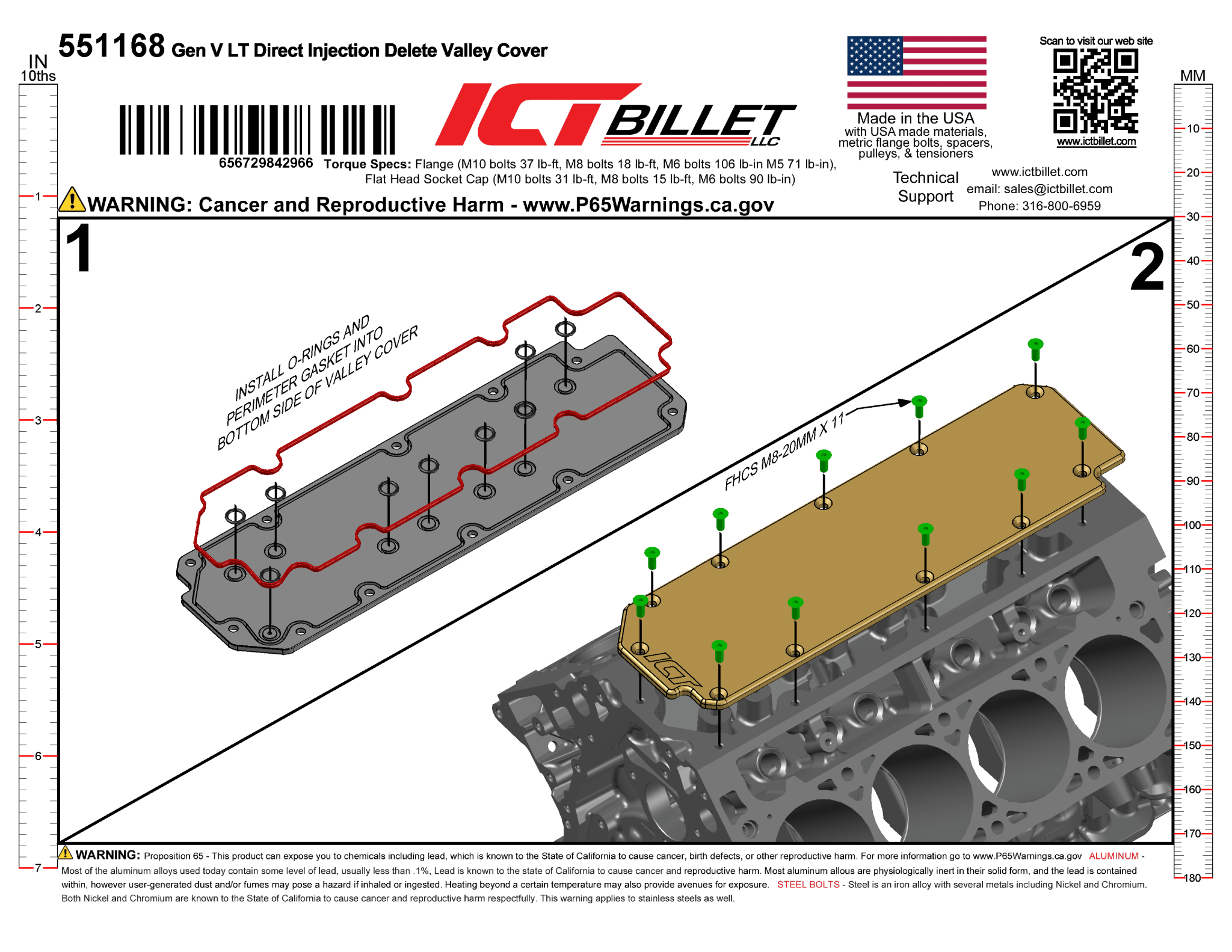 Gen V LT 2014-2018 Truck and 2016-2024 Camaro Direct Injection Delete Valley Pan Cover LT ICT Billet - ICT Billet 551168