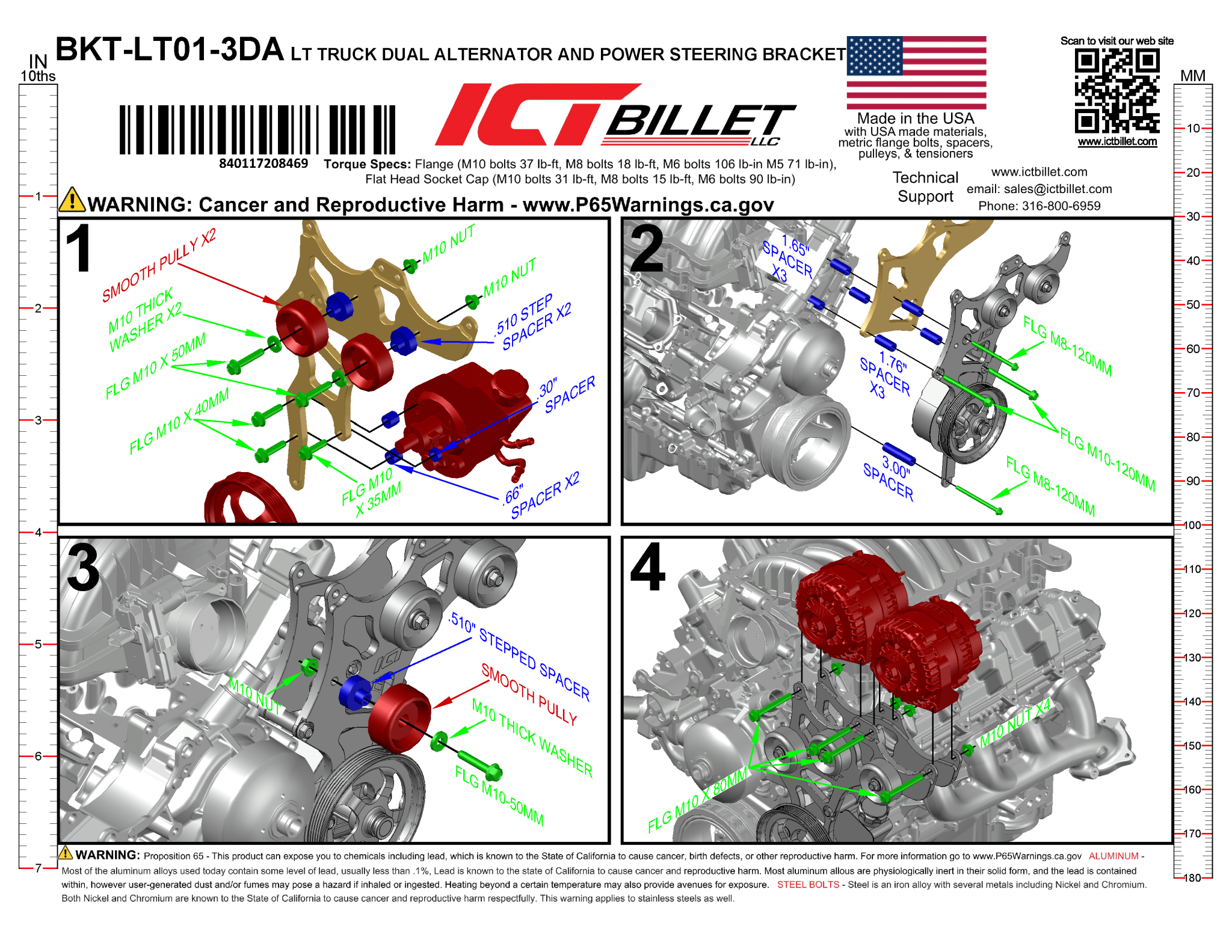 Gen V LT Truck Dual Alternator and Power Steering Bracket Kit - ICT Billet BKT-LT01-3DA