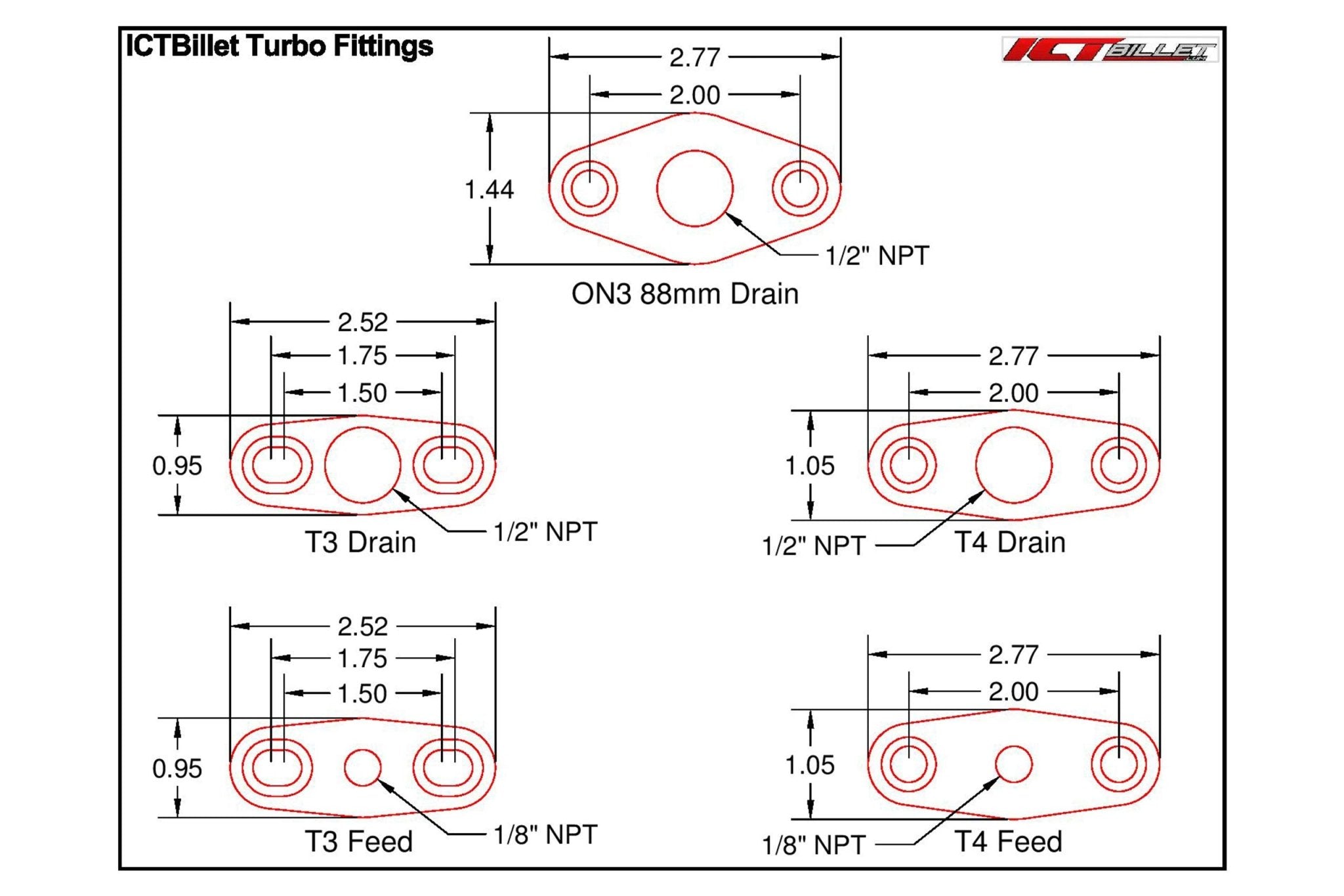 GT45 Billet Turbo Oil Supply Feed T4 Flange 1/8