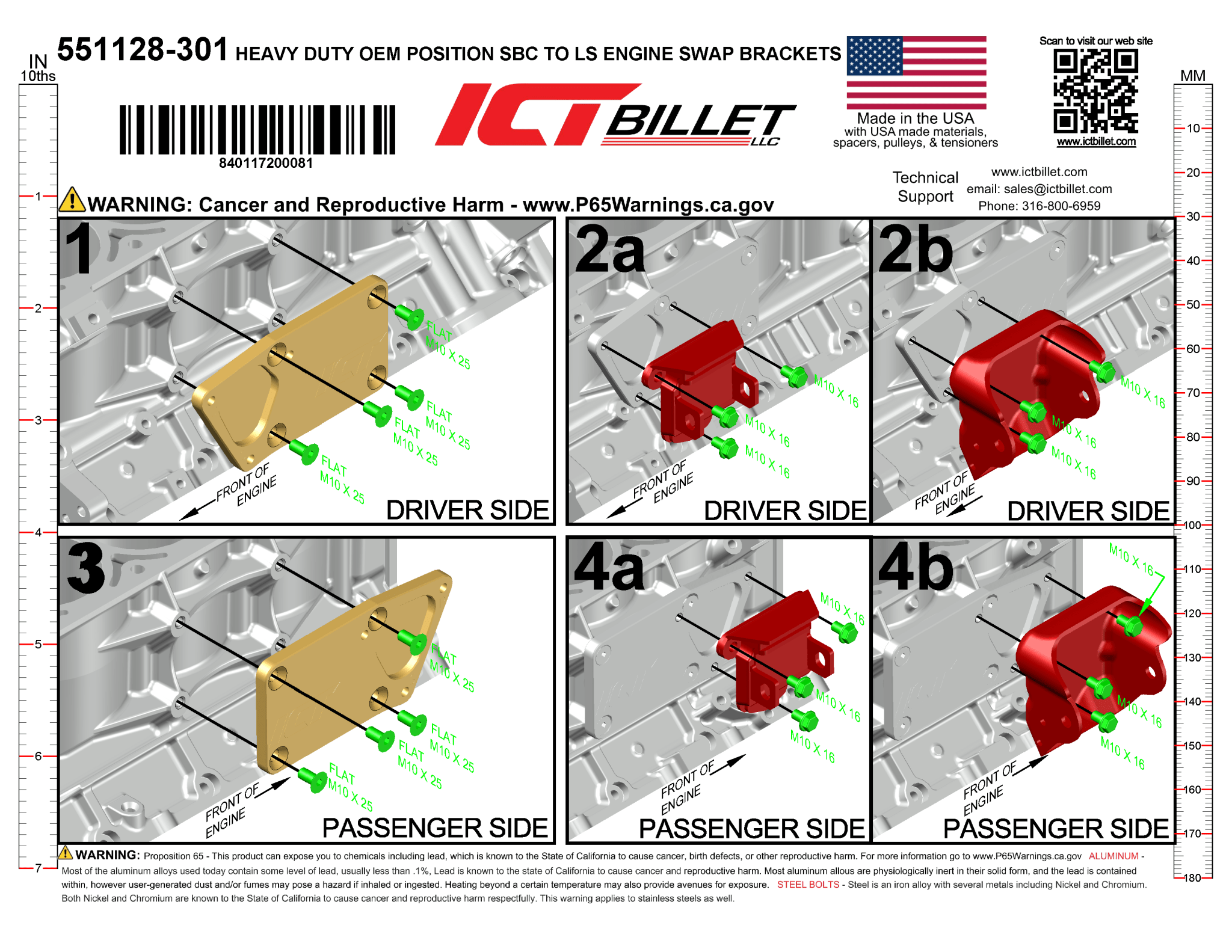 Heavy Duty SBC to LS Engine Swap Bracket Set - ICT Billet 551128-301