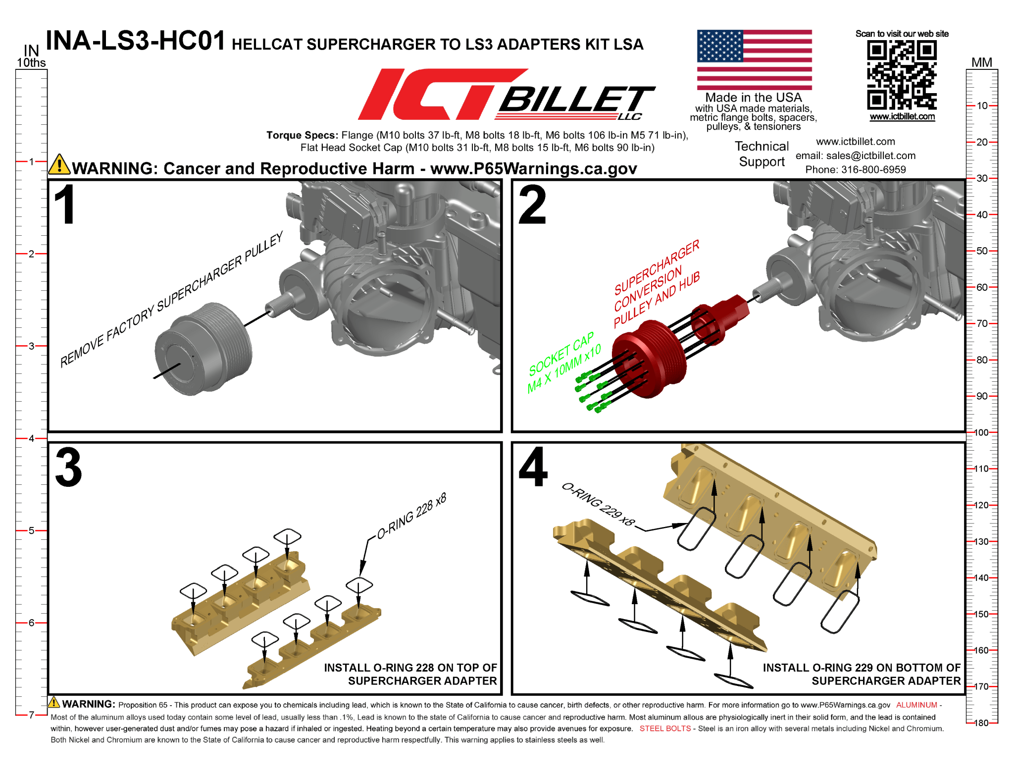 Hellcat Supercharger to LS Rectangle Head Adapter Kit - ICT Billet INA-LS3-HC01
