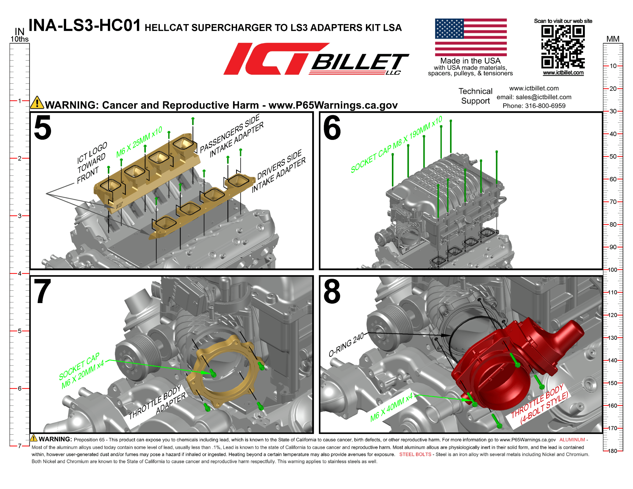 Hellcat Supercharger to LS Rectangle Head Adapter Kit - ICT Billet INA-LS3-HC01