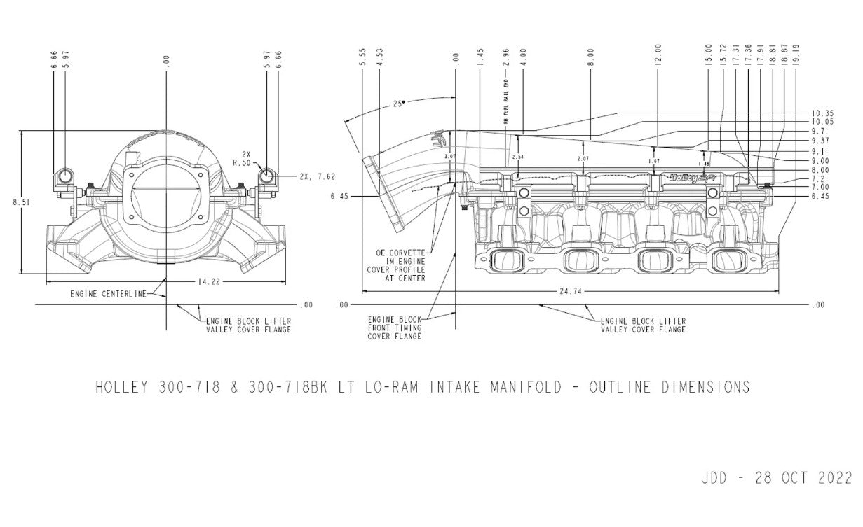 Holley - LT Lo Ram Intake Manifold w/ Port Injection - ICT Billet HLY-300-718BK