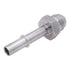 ICT Billet 3/8 inch to -8AN male fuel rail quick connect adapter fitting made of silver billet aluminum.