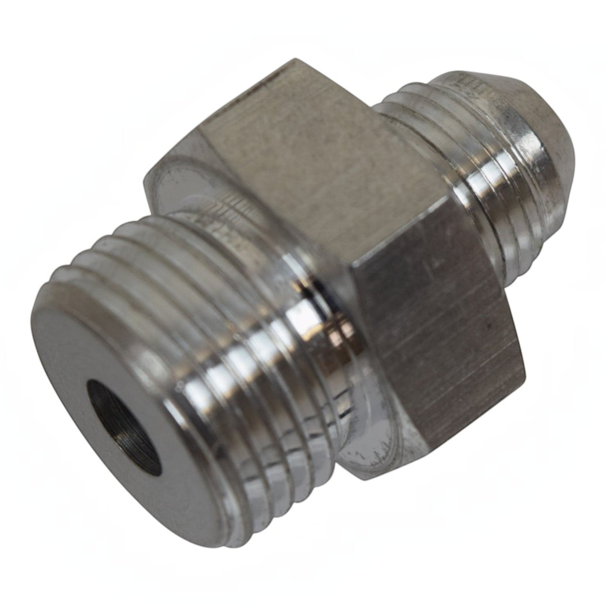 ICT Billet 8AN male flare to 12AN ORB straight fitting made from bare 6061-T6 billet aluminum.
