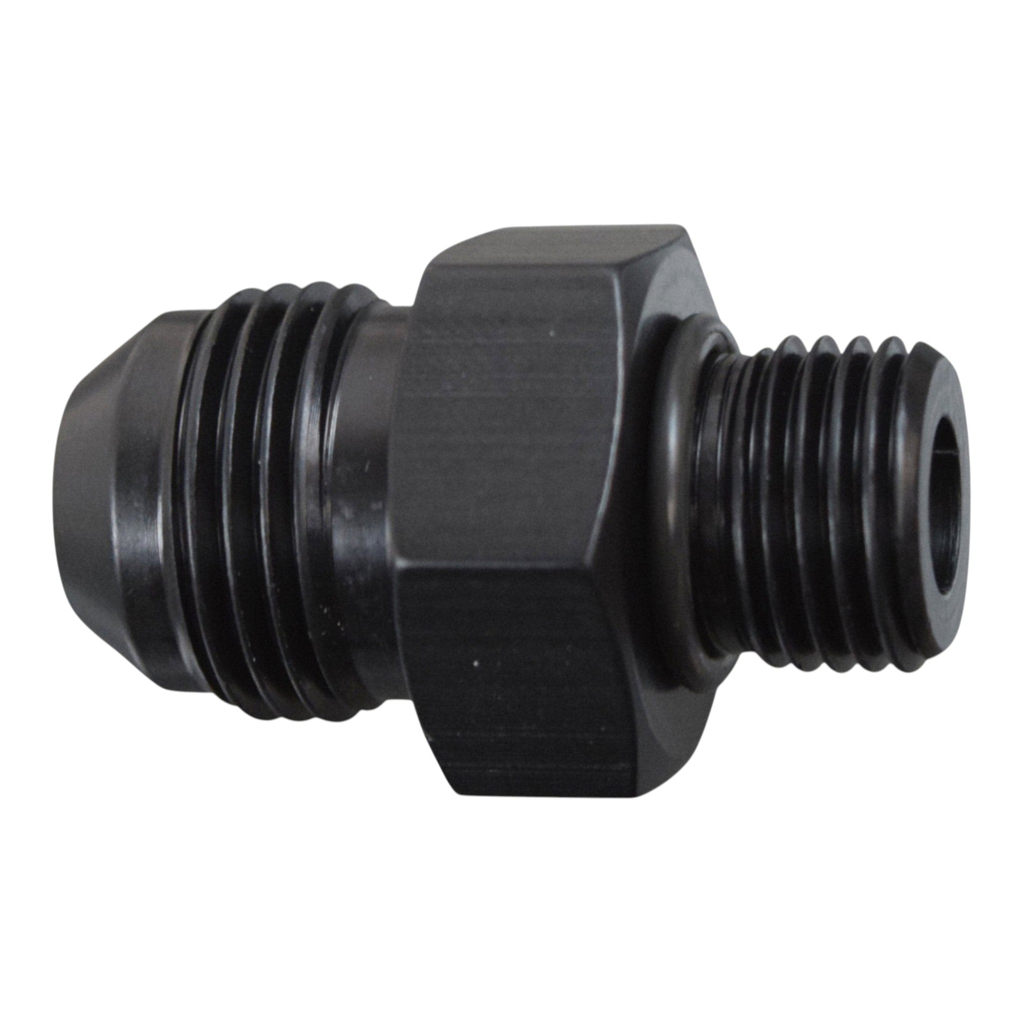 ICT Billet 8AN male flare to 6AN ORB straight adapter fitting in black anodized 6061-T6 billet aluminum