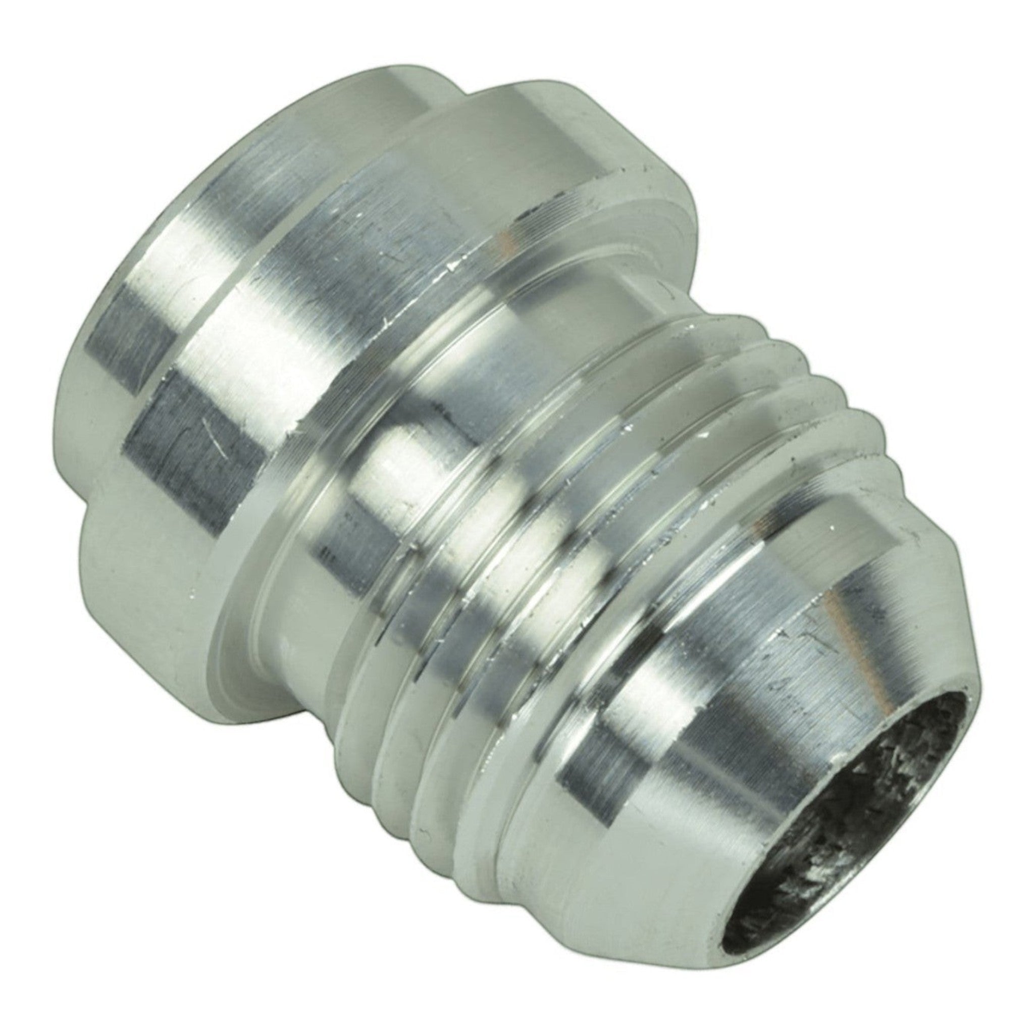 ICT Billet 8AN male weld-on bung made from 6061-T6 billet aluminum with a 37-degree flare for custom fabrication.