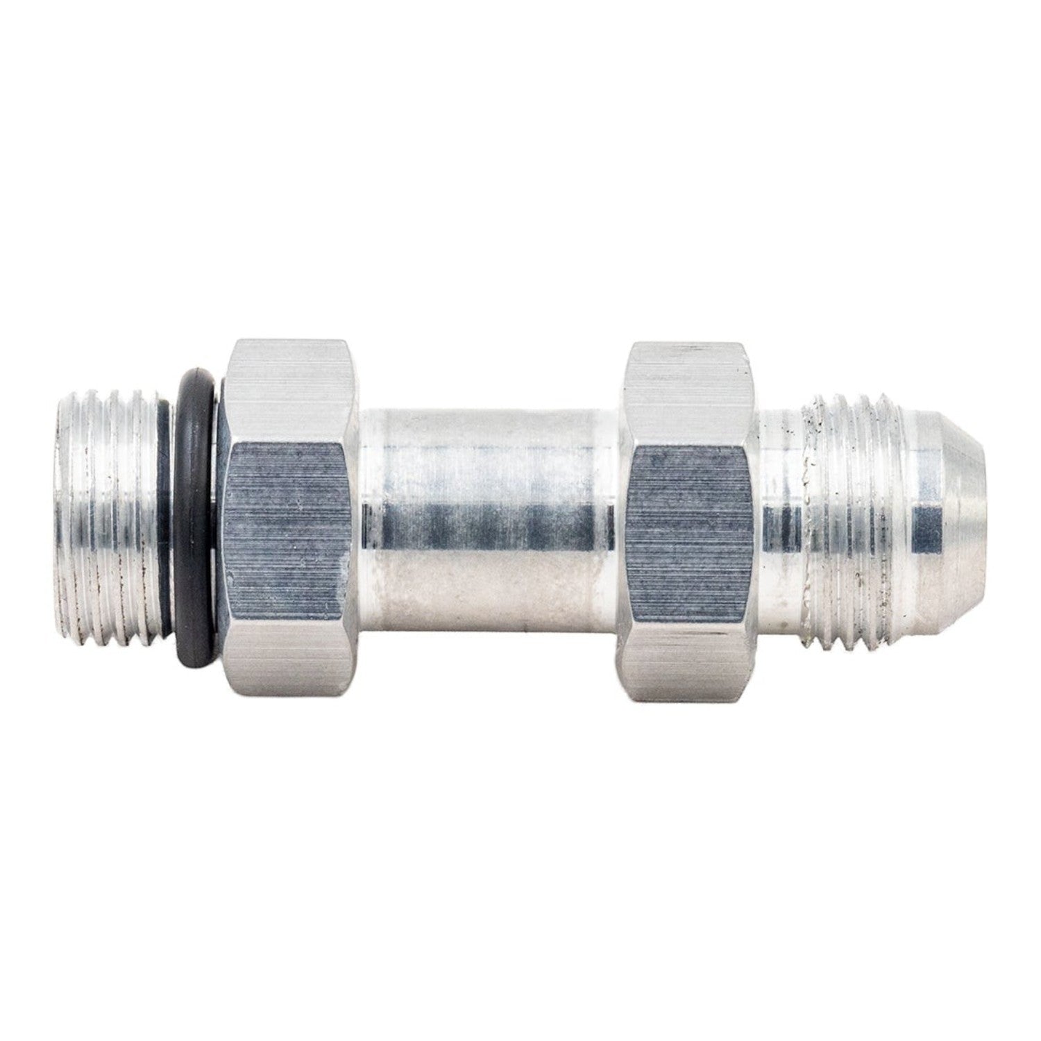 ICT Billet 8AN to 8AN ORB extended length straight fitting made of bare billet aluminum with an included O-ring.