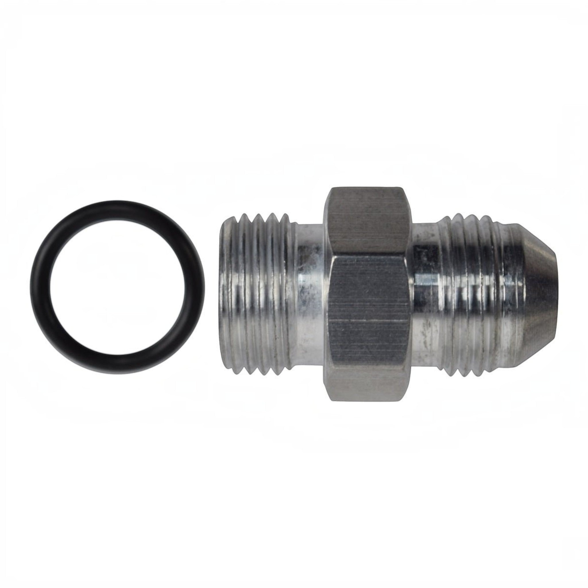 ICT Billet 8AN male flare to 8AN ORB straight fitting made of bare 6061-T6 billet aluminum with included O-ring