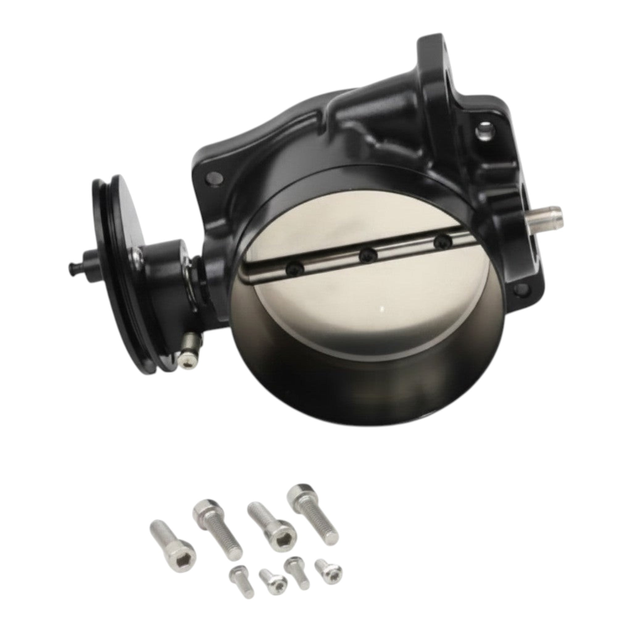 ICT Billet Nick Williams 92mm black anodized billet aluminum cable-driven throttle body with mounting hardware.