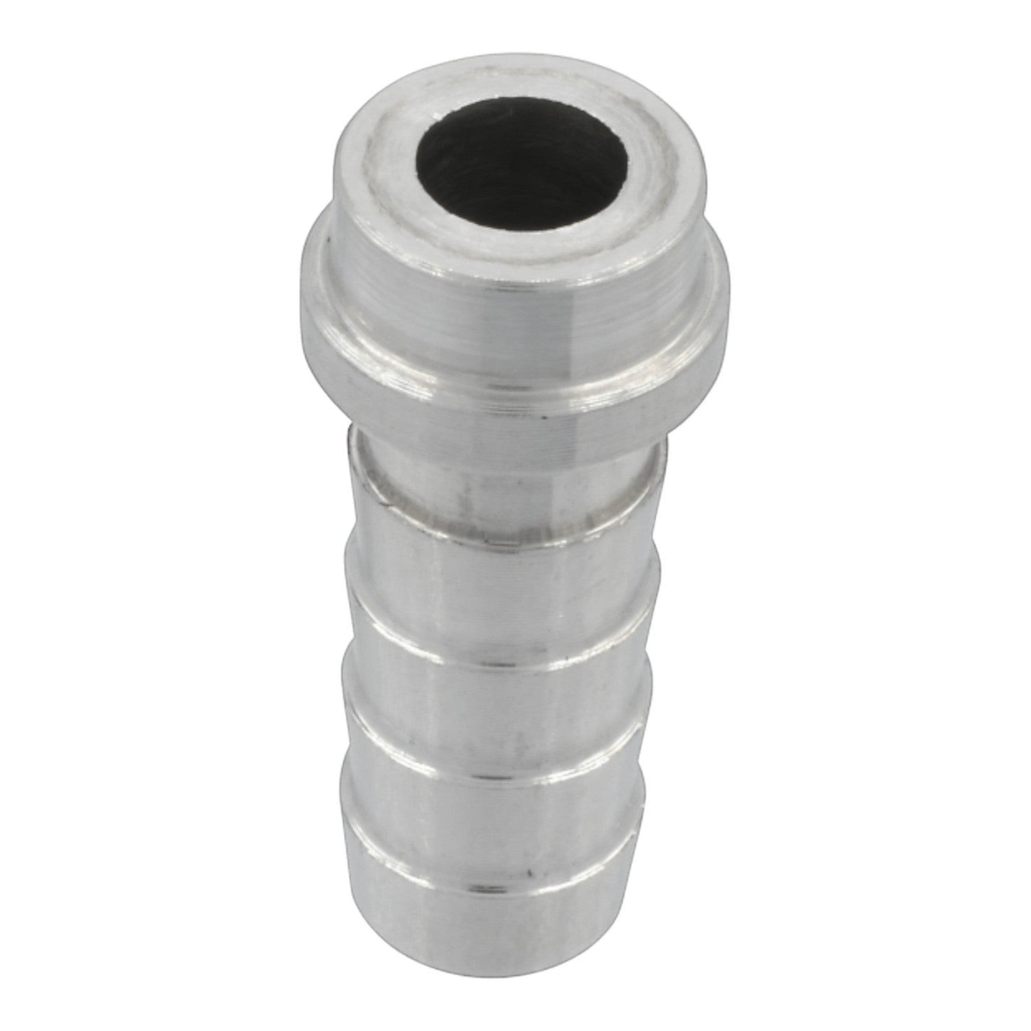 ICT Billet 5/16 inch aluminum weldable hose barb fitting with bare metal finish for custom automotive fabrication