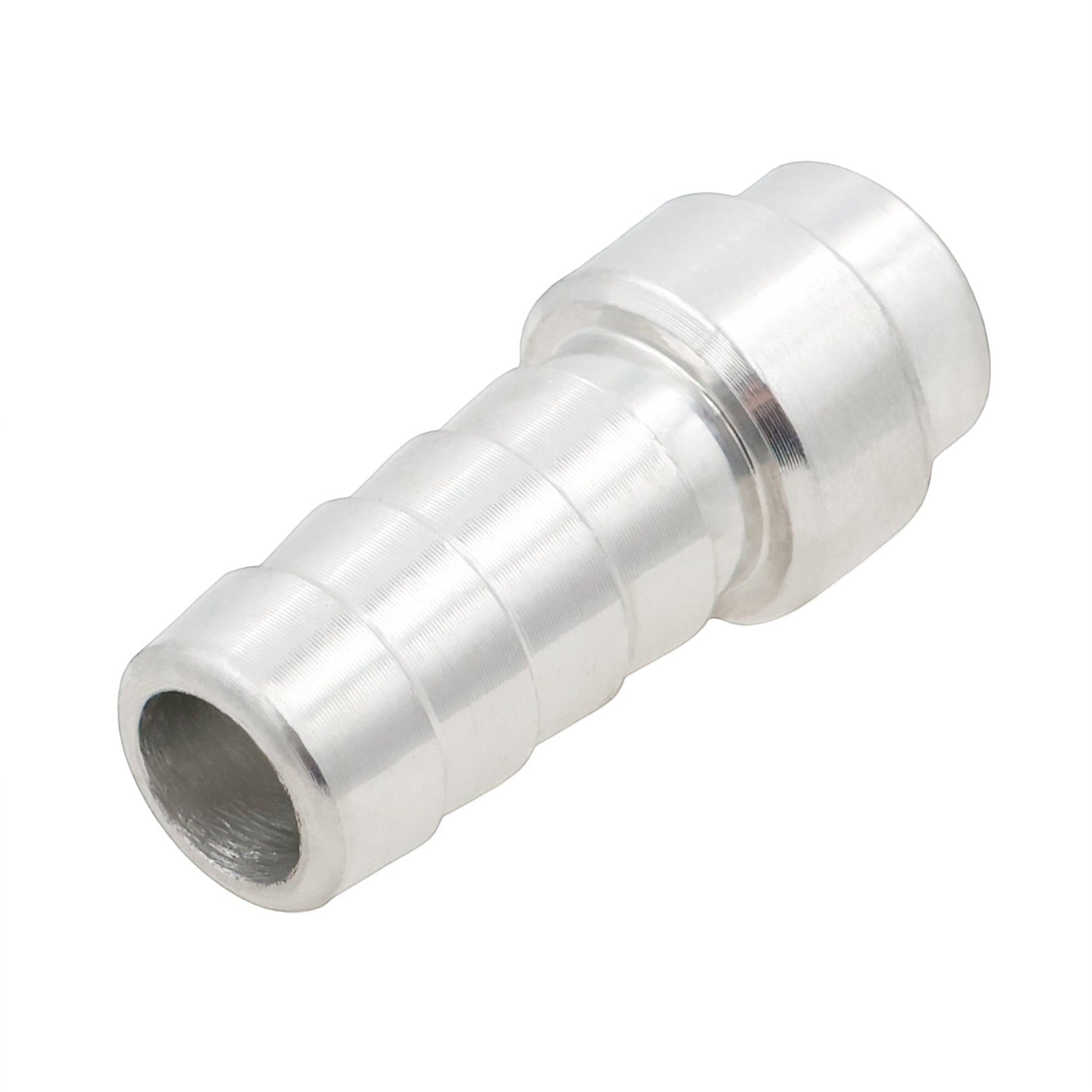 ICT Billet 3/8 inch aluminum weld barb fitting made from 6061-T6 billet aluminum with a bare finish.