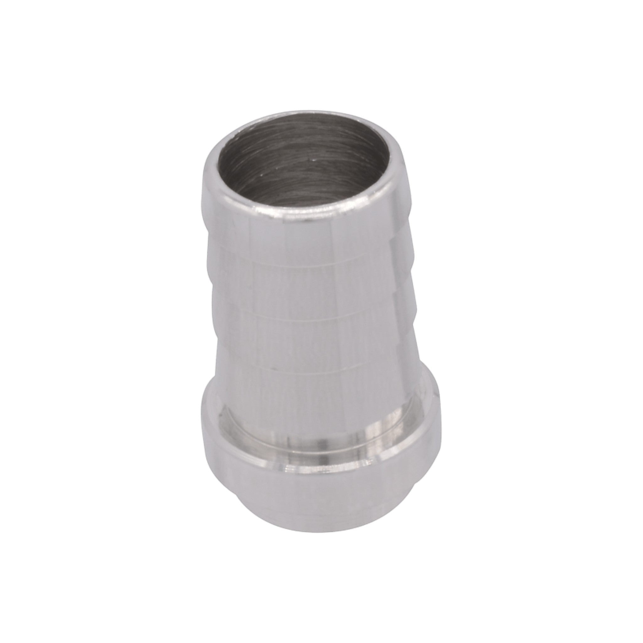 ICT Billet 3/4 inch aluminum weld barb fitting with bare finish for custom radiator and water box fabrication