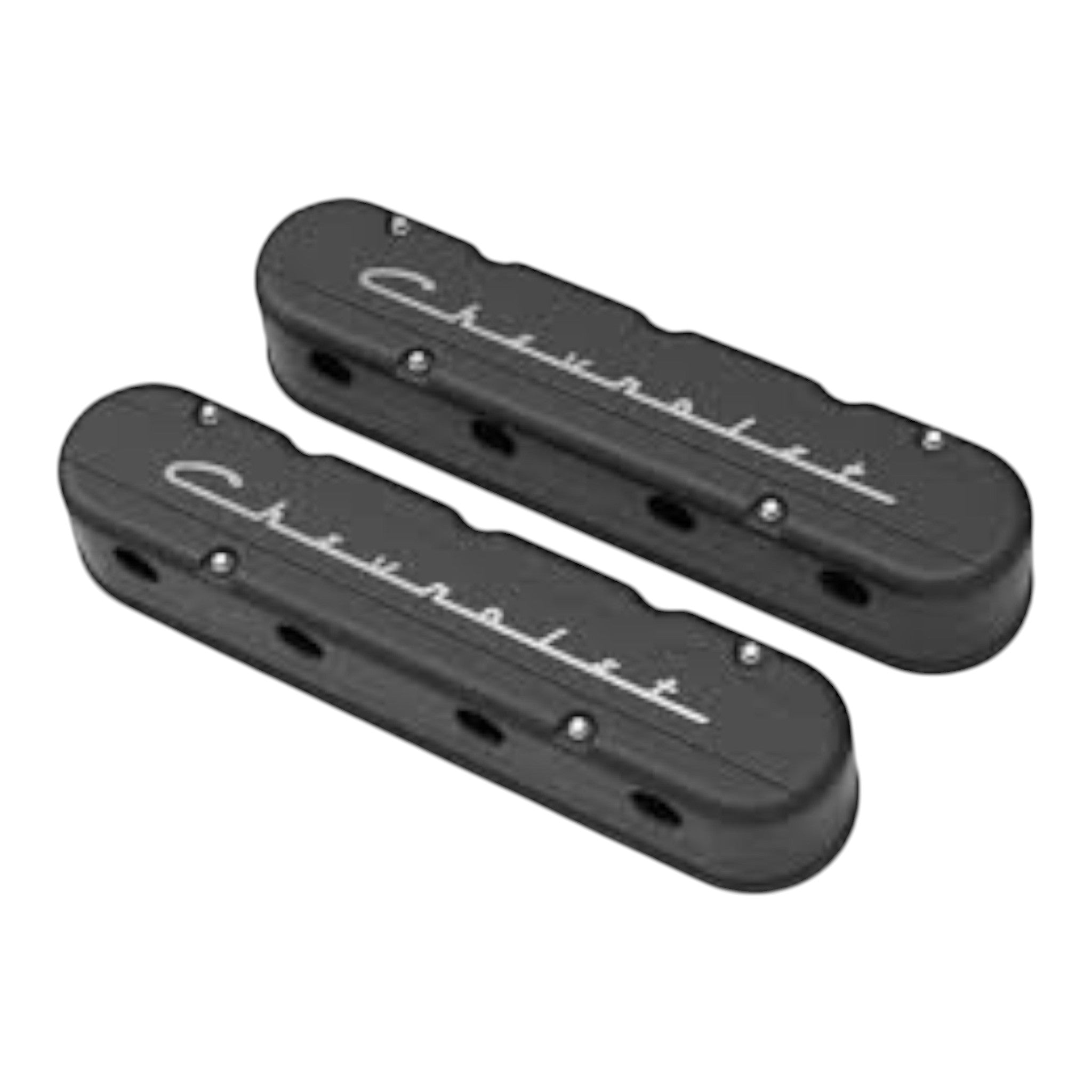 ICT Billet black satin LS valve covers with Chevrolet script logo and integrated ignition coil covers