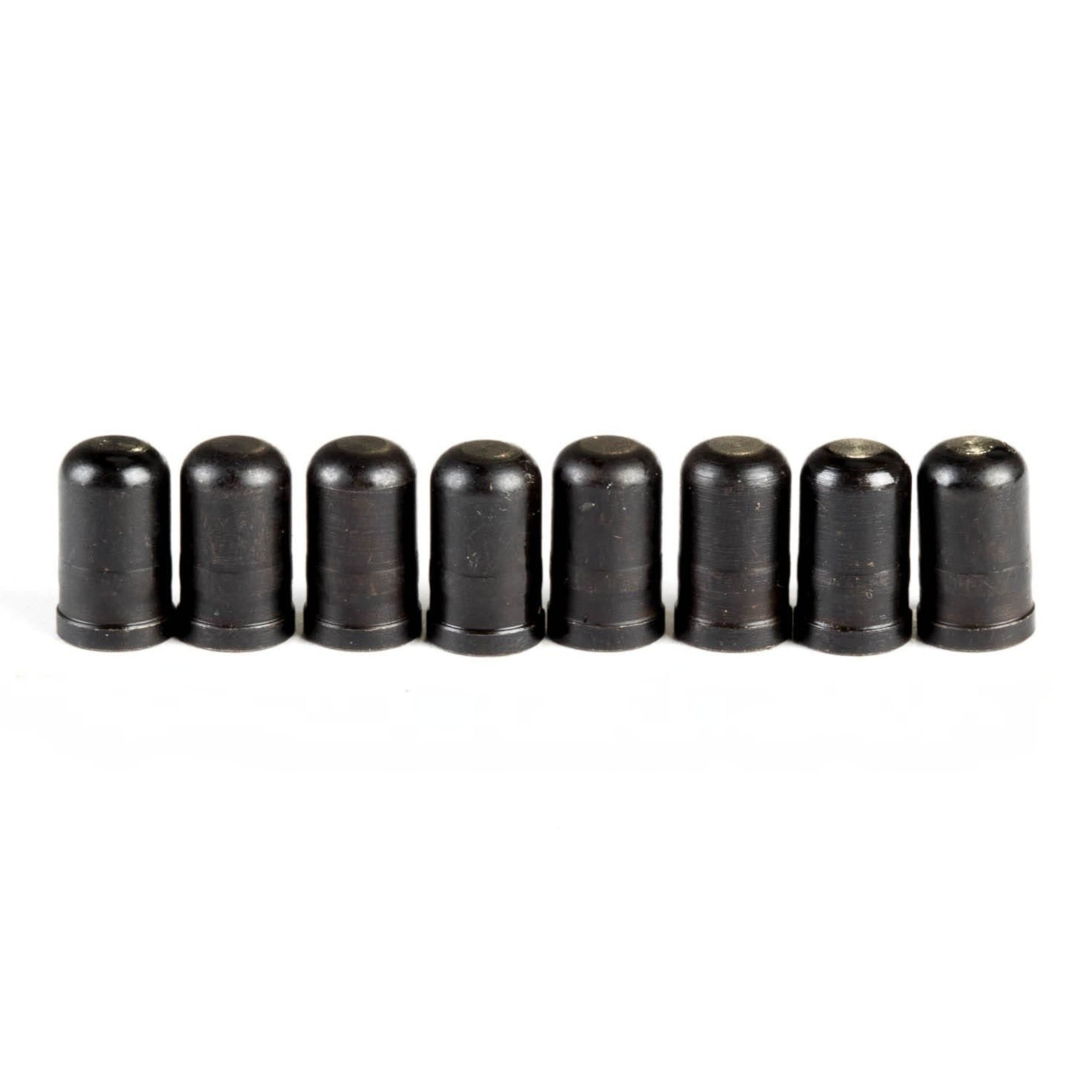 ICT Billet set of eight black DOD oil block off plugs for LS and LT engines arranged in a horizontal row