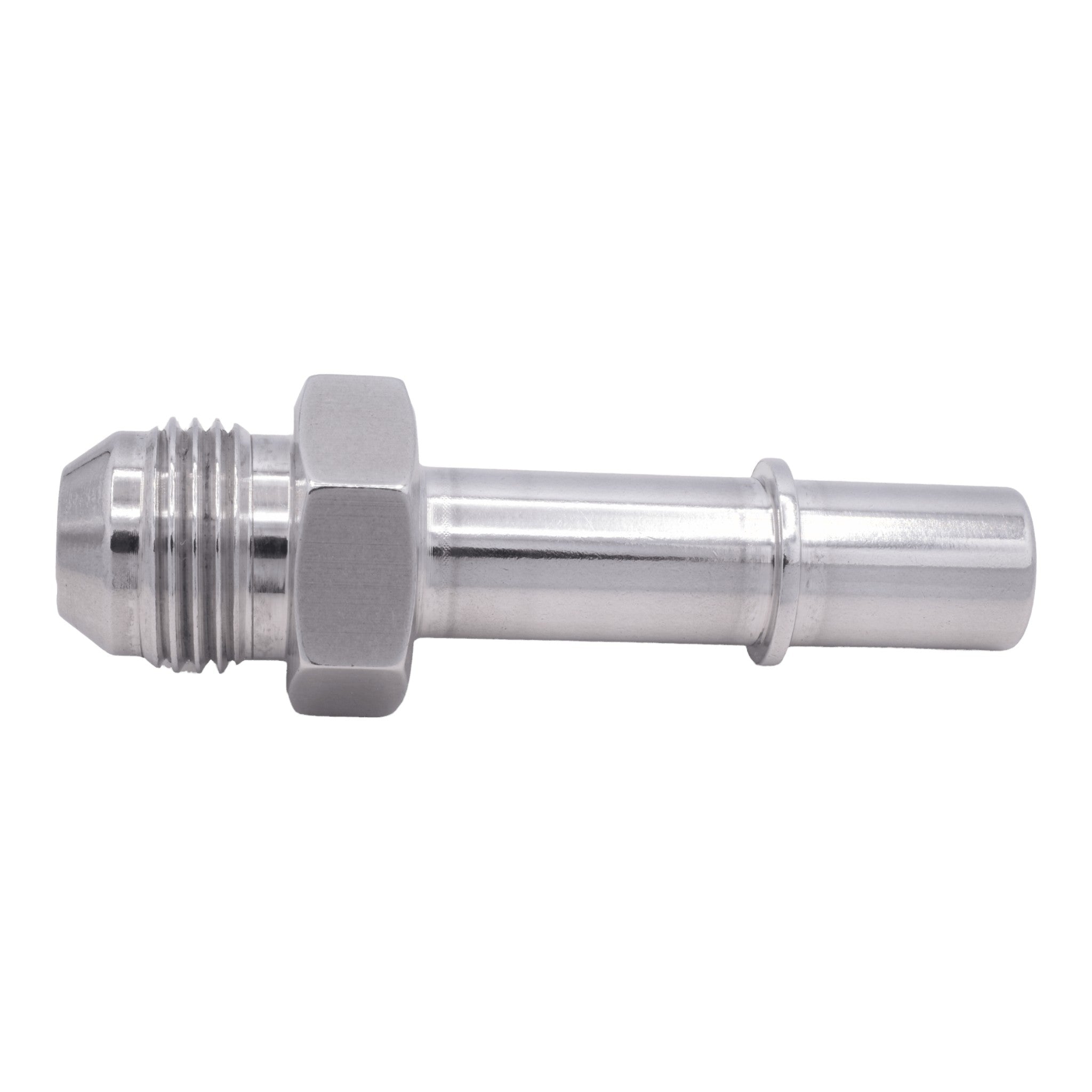 ICT Billet 1/2 inch to -8AN male fuel rail adapter fitting made from silver billet aluminum for GM fuel lines