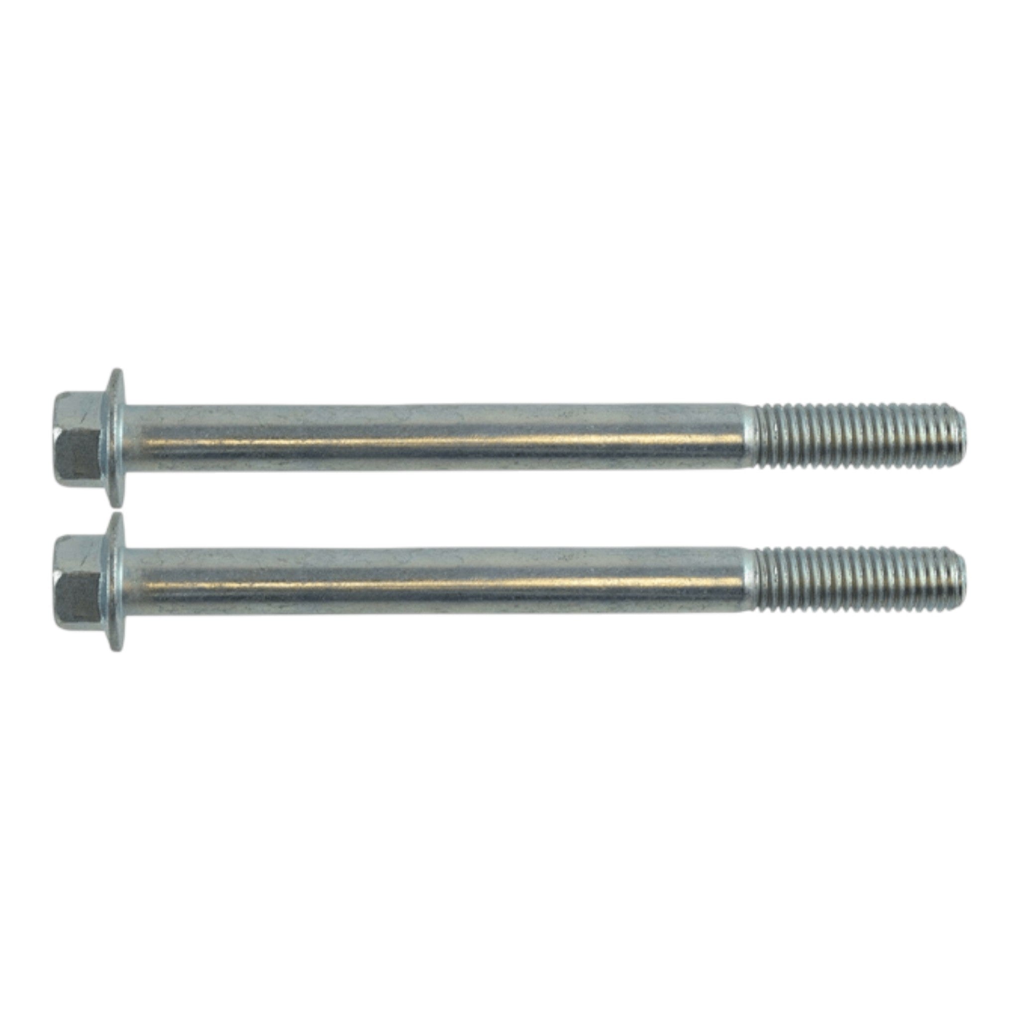 Two silver metal hex head bolts from ICT Billet for automotive hardware kit 551353