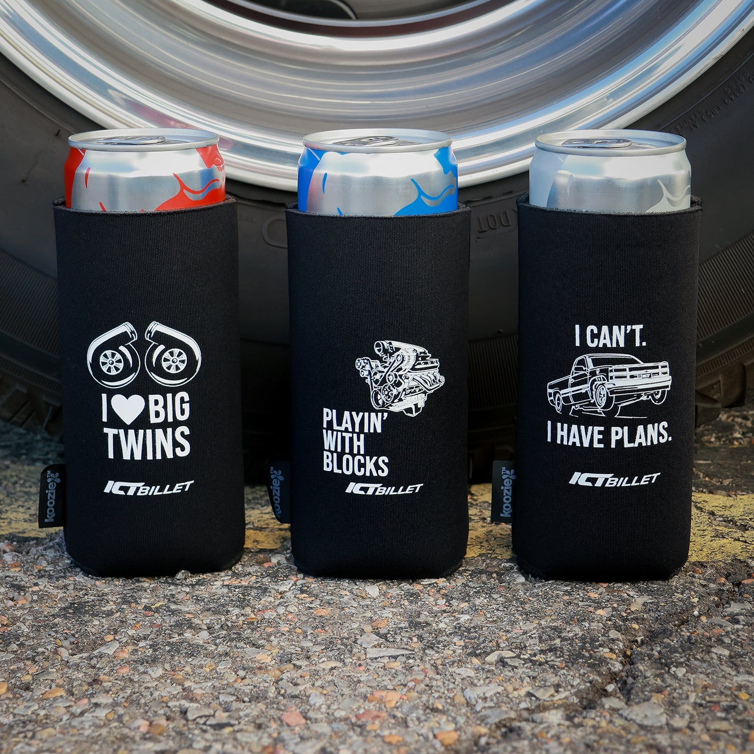 ICT Billet - Koozie Slim Can Cooler - Set of 3 Designs - ICT Billet KOOZIE-SLIM-3SET